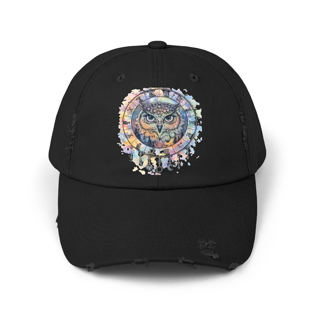 Watercolor Owl Distressed Unisex Hat