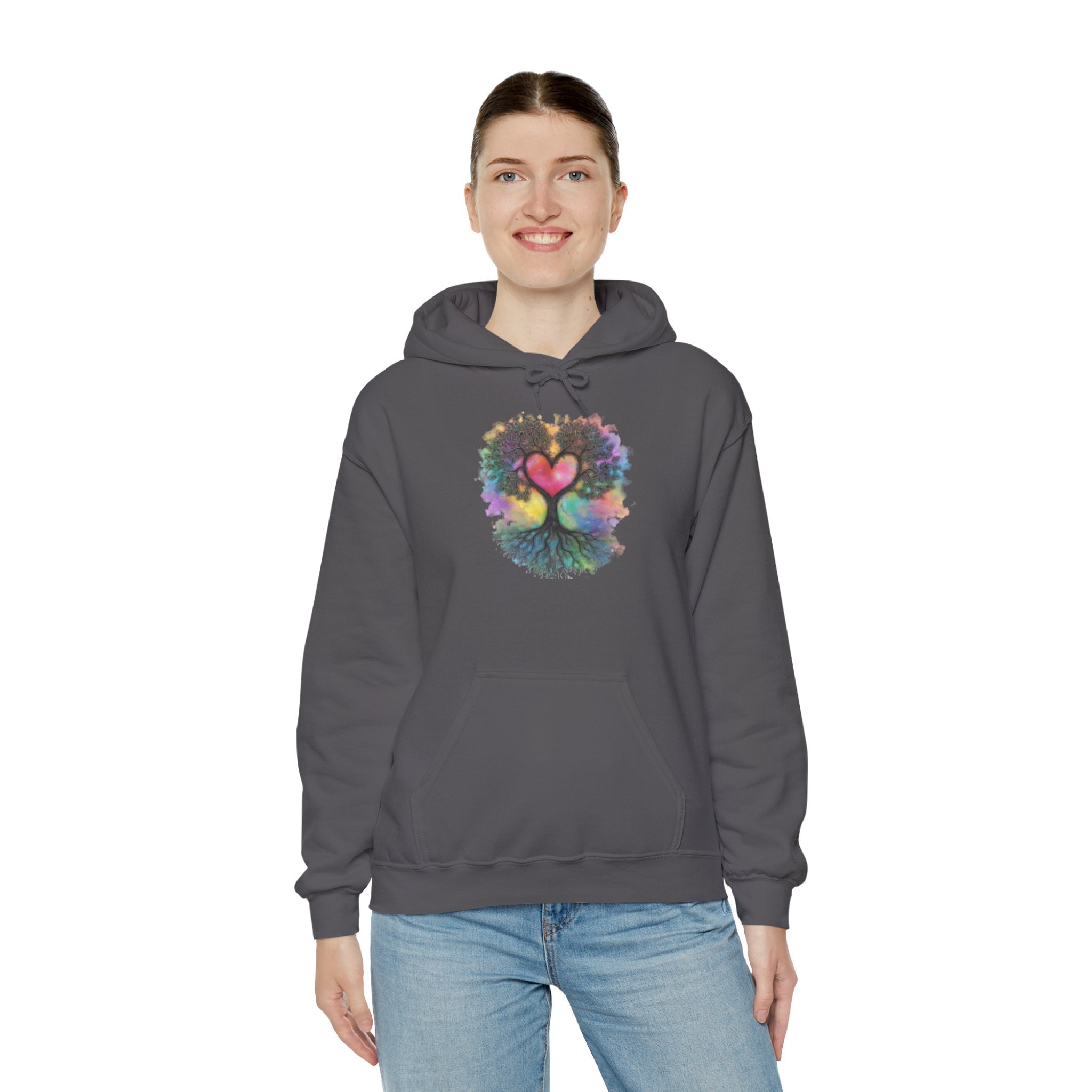 Rainbow Heart Tree Hoodie — Vibrant Spiritual Love Pullover