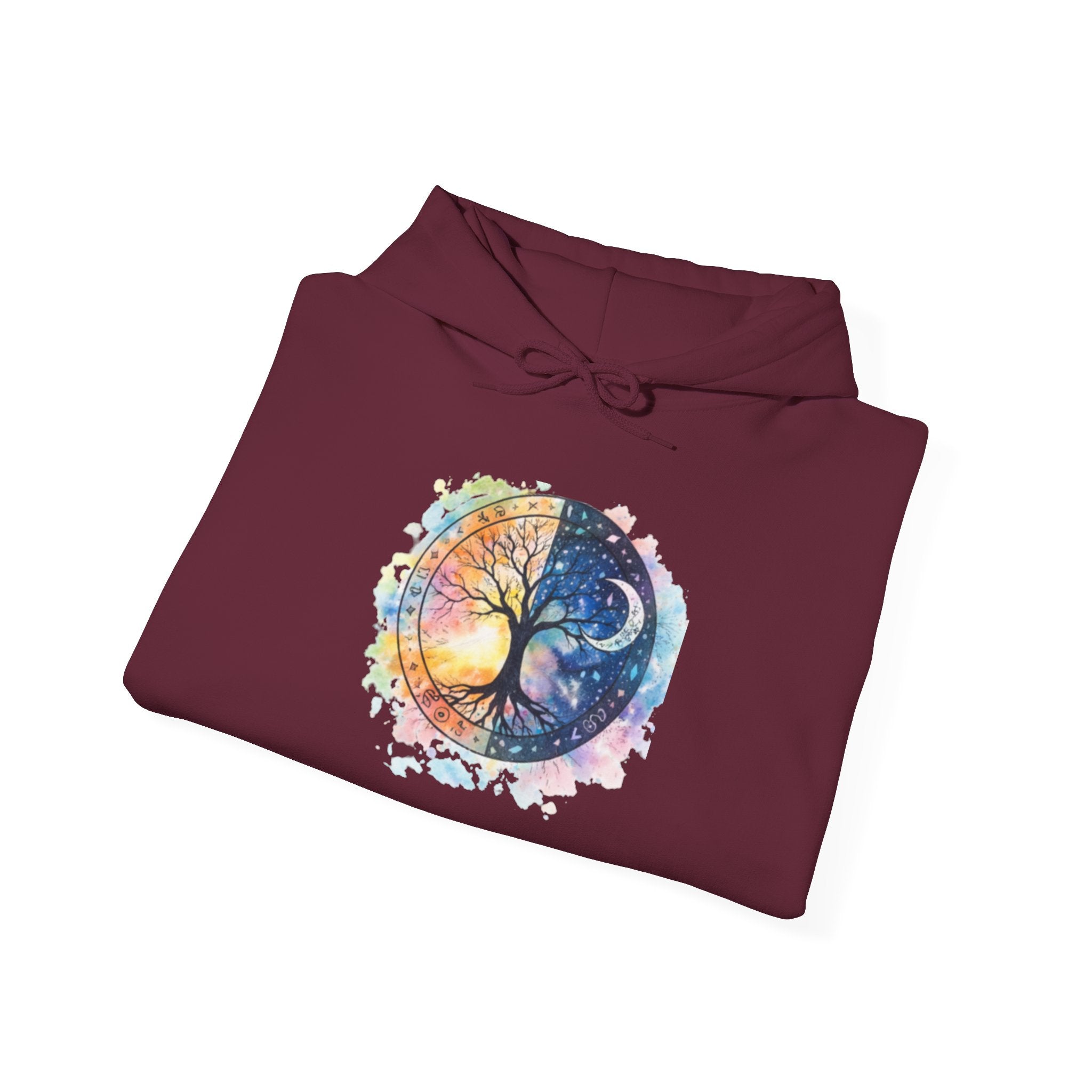 Yin Yang Tree Of Life Hoodie — Colorful Sun & Moon Spiritual Pullover
