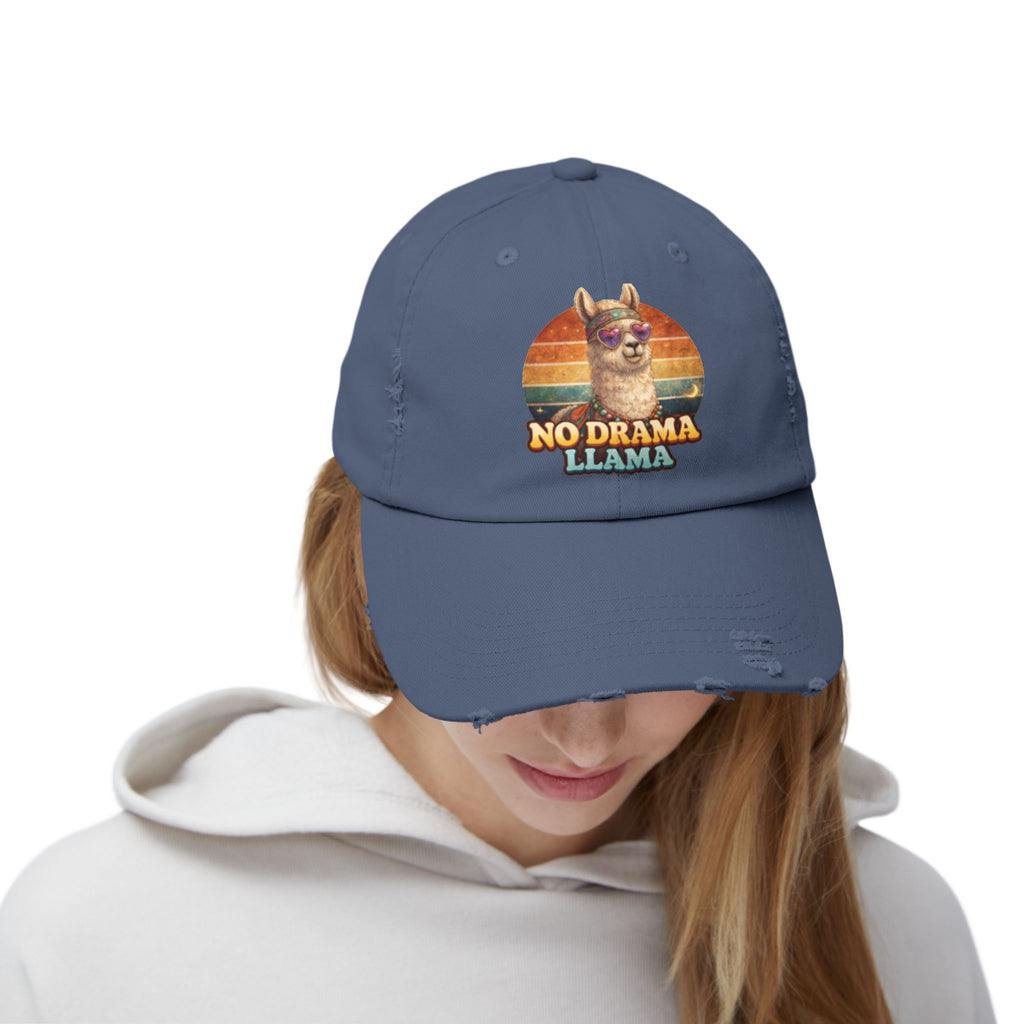 No Drama Llama Distressed Cap — Retro Llama Vintage Baseball Hat