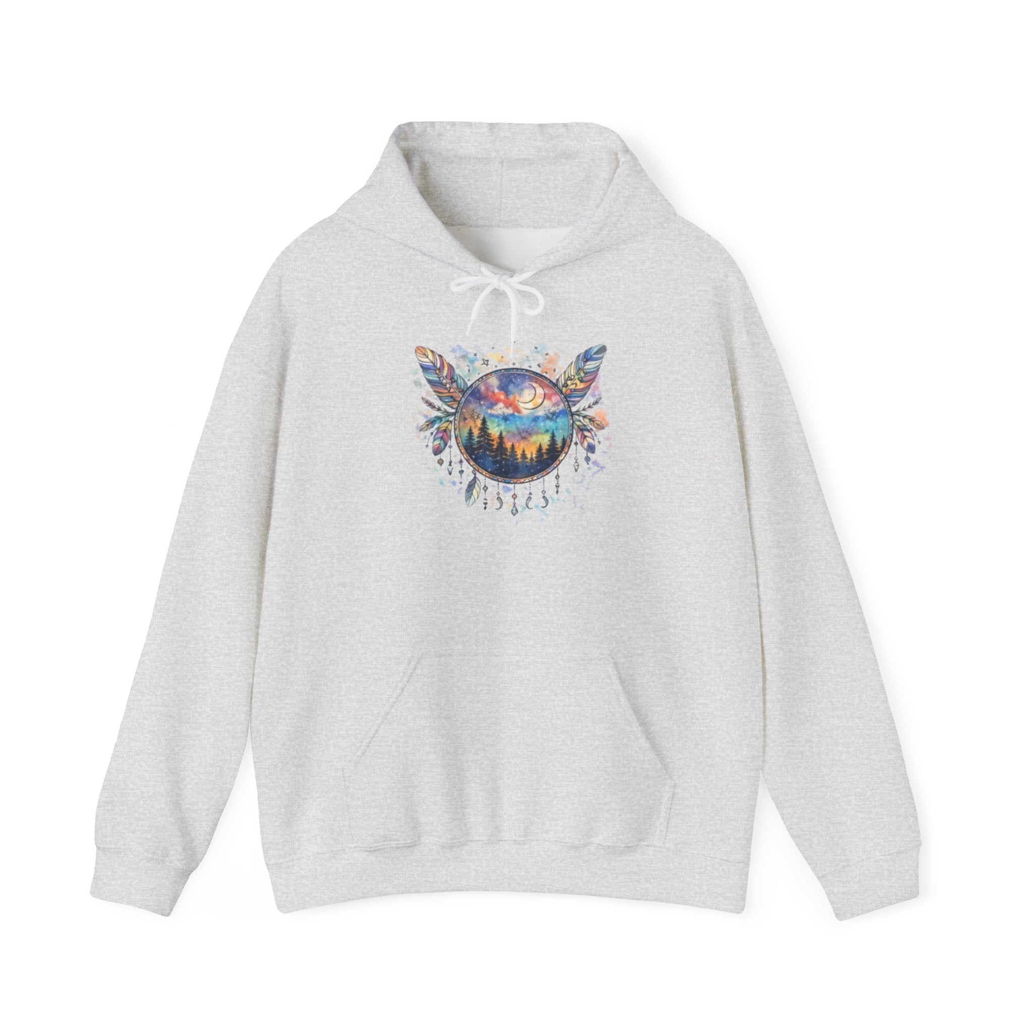 Nature Dreamcatcher Hoodie — Colorful Mountain Sunset Graphic