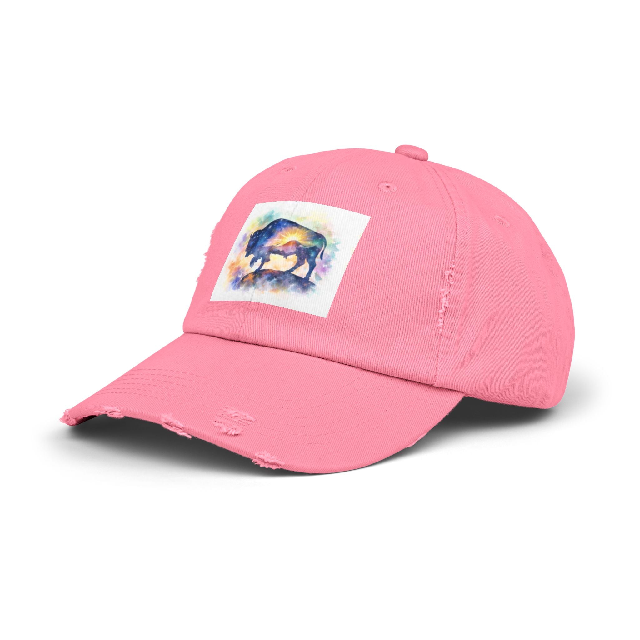 Distressed Buffalo Cap — Watercolor Bison Patch Hat