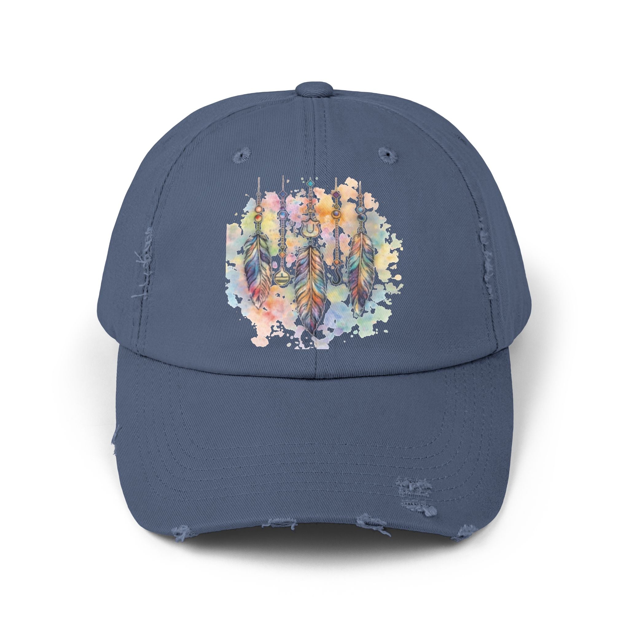 Distressed Cap with Watercolor Dreamcatcher Design