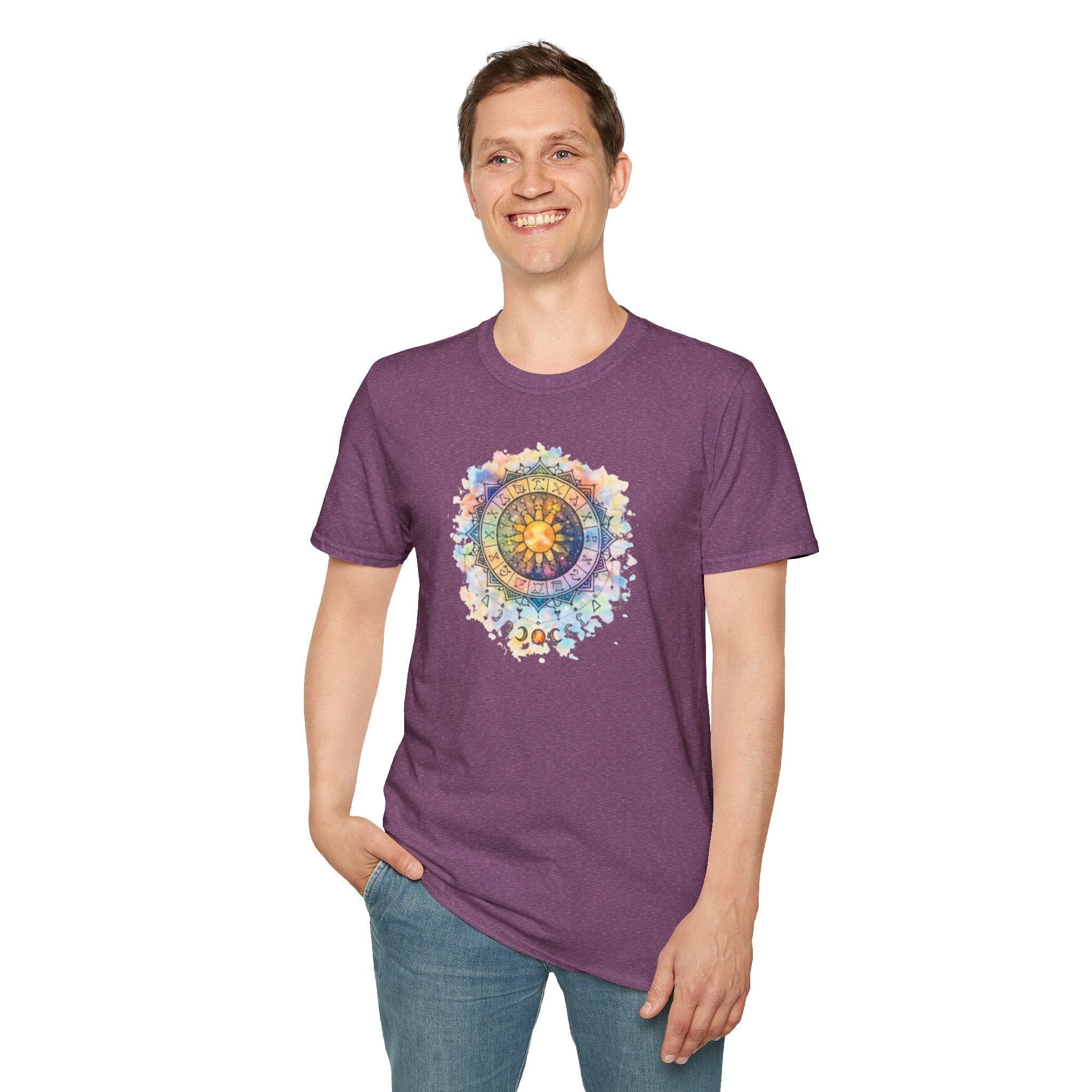 Sun & Moon Zodiac T-Shirt — Watercolor Astrological Mandala Tee