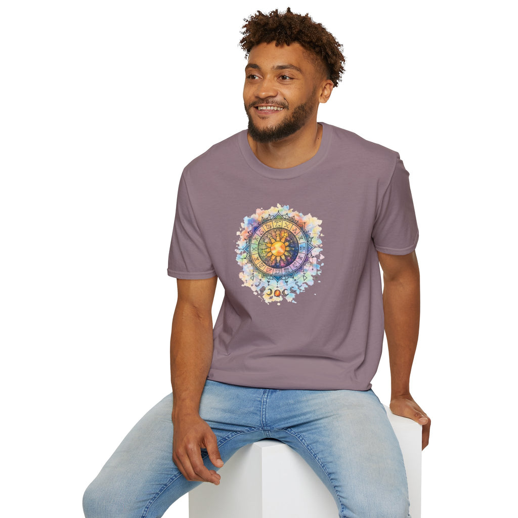 Sun & Moon Zodiac T-Shirt — Watercolor Astrological Mandala Tee