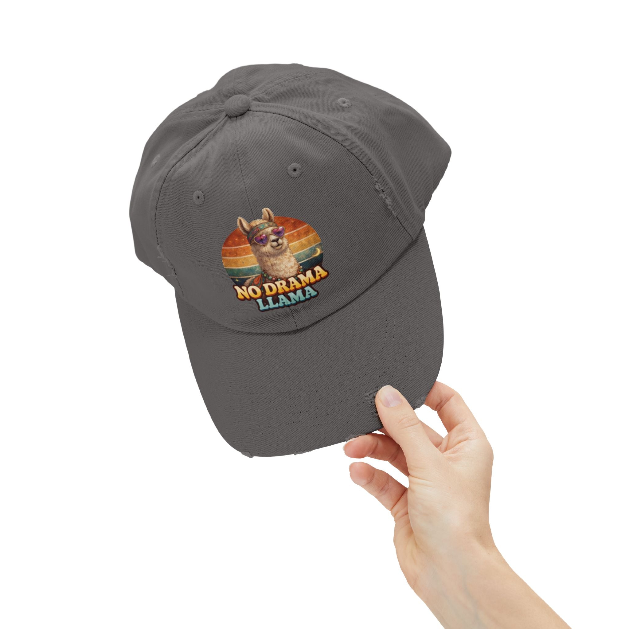 No Drama Llama Distressed Cap — Retro Llama Vintage Baseball Hat