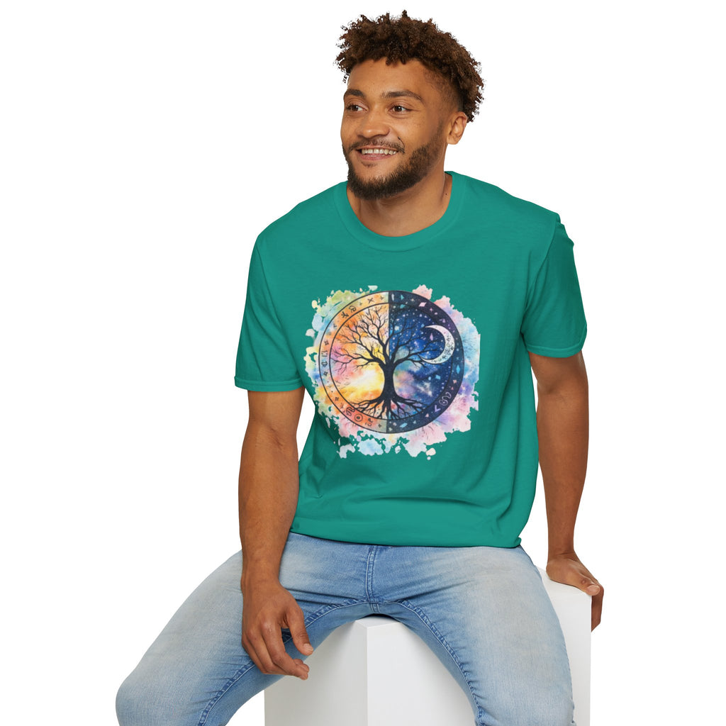 Tree of Life Yin Yang T-Shirt — Watercolor Sun & Moon Graphic Tee
