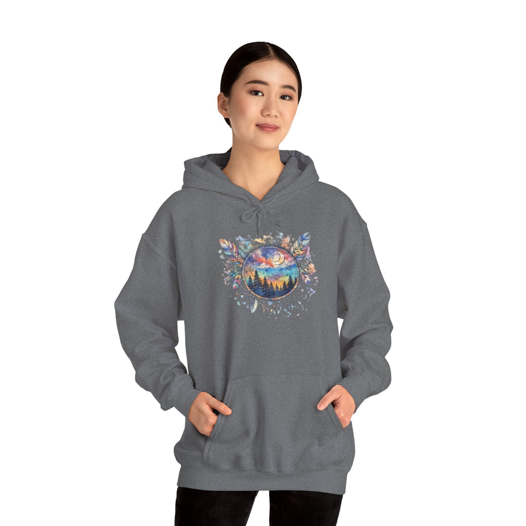 Nature Dreamcatcher Hoodie — Colorful Mountain Sunset Graphic