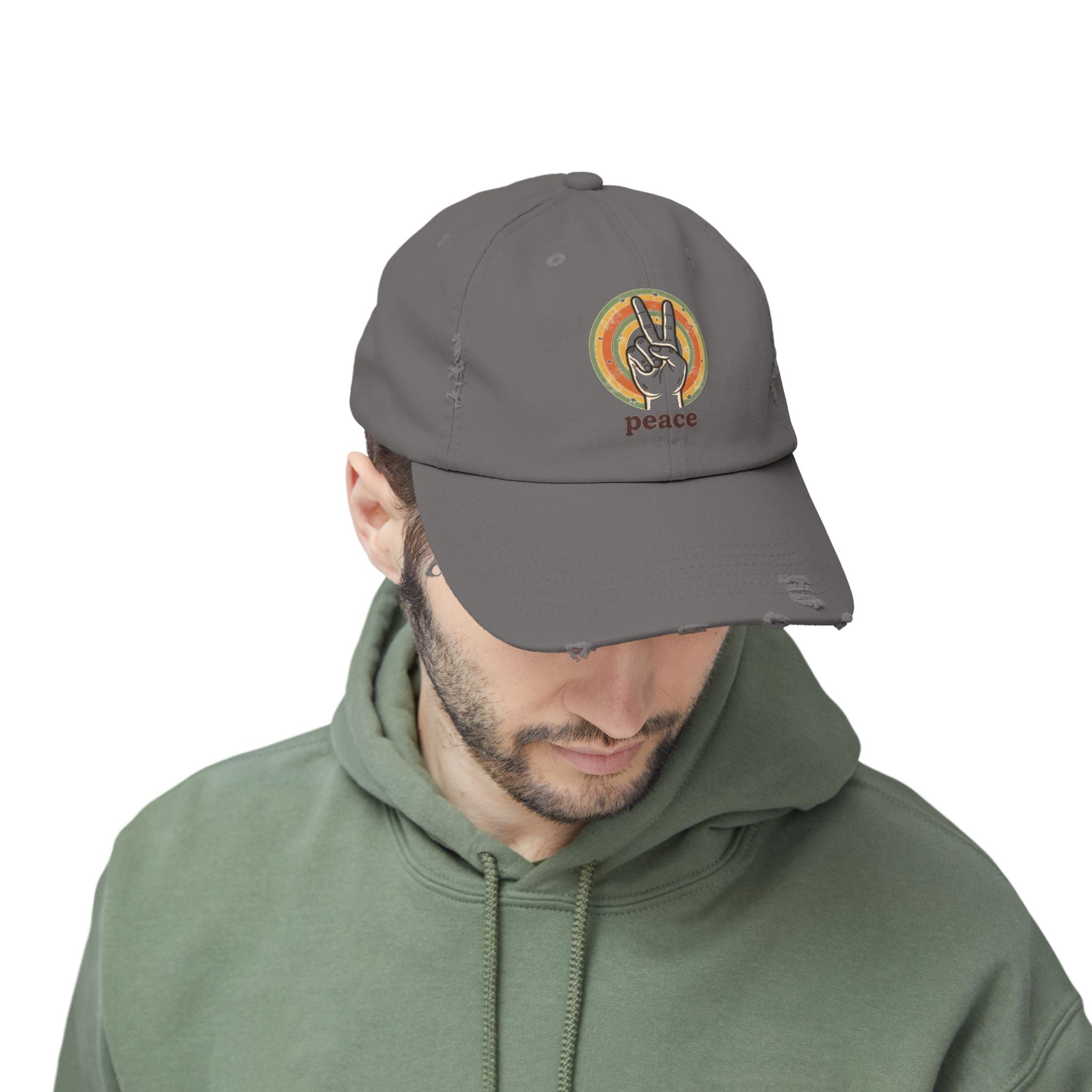 Peace Vintage Distressed Cap — Retro Rainbow Peace Sign Hat