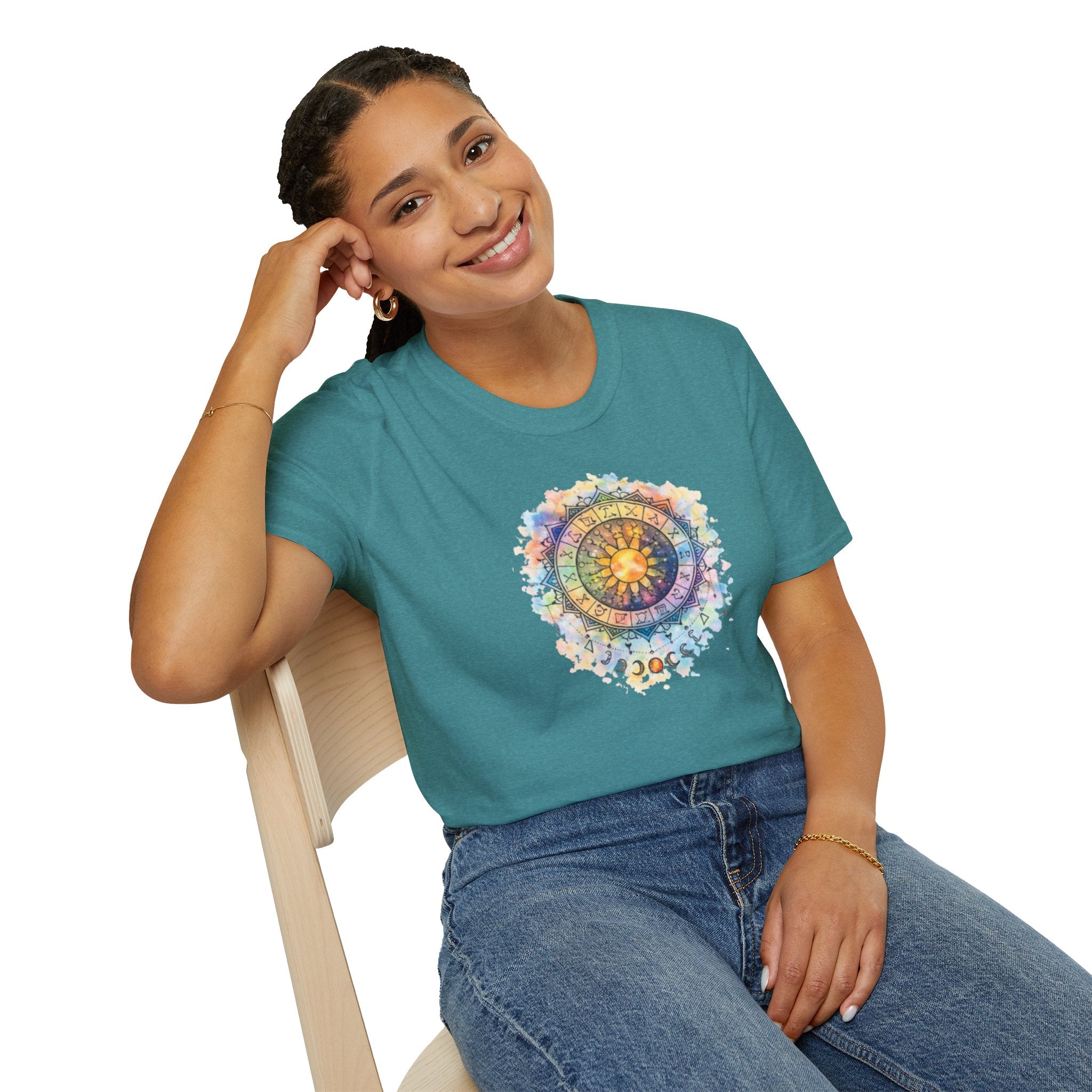 Sun & Moon Zodiac T-Shirt — Watercolor Astrological Mandala Tee