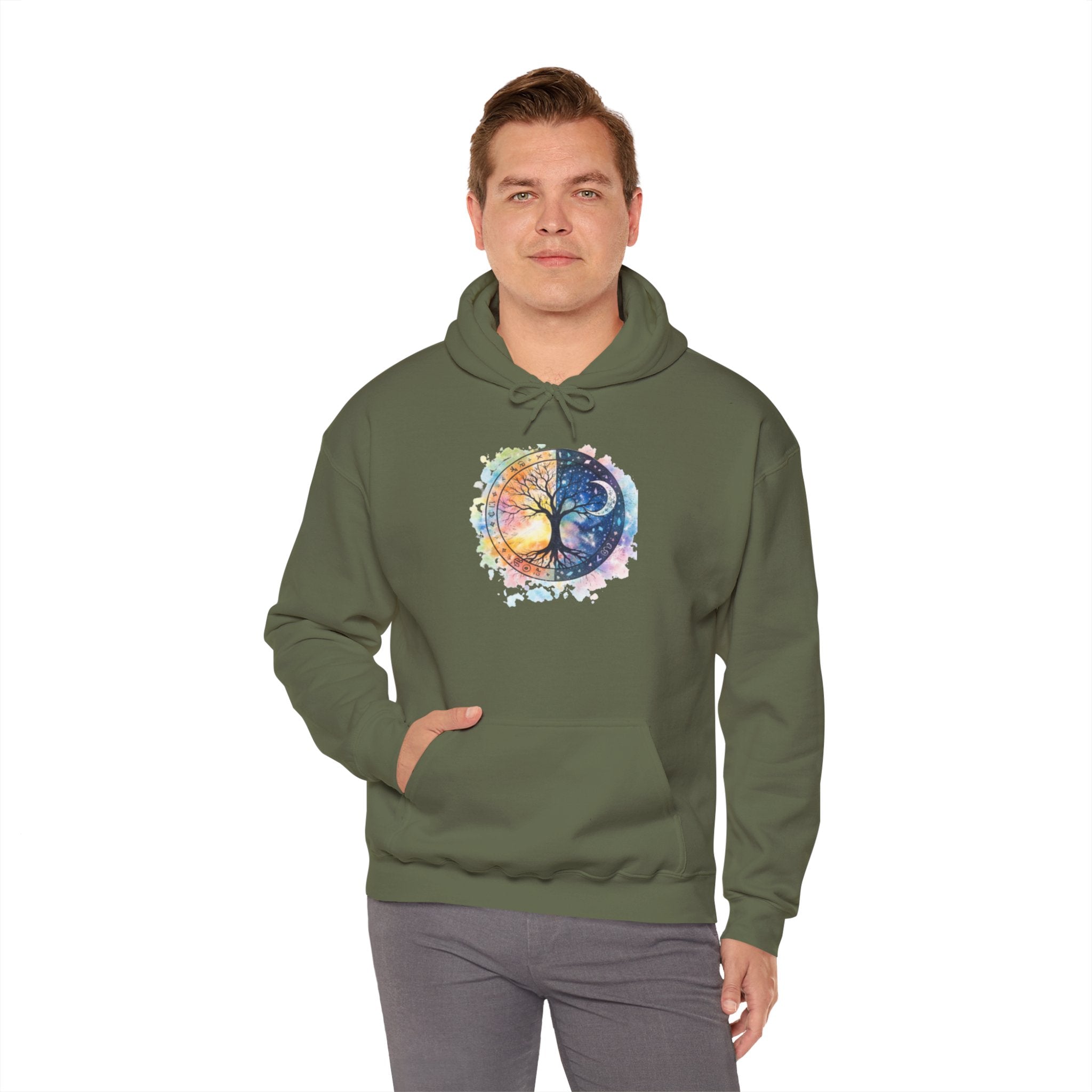 Yin Yang Tree Of Life Hoodie — Colorful Sun & Moon Spiritual Pullover