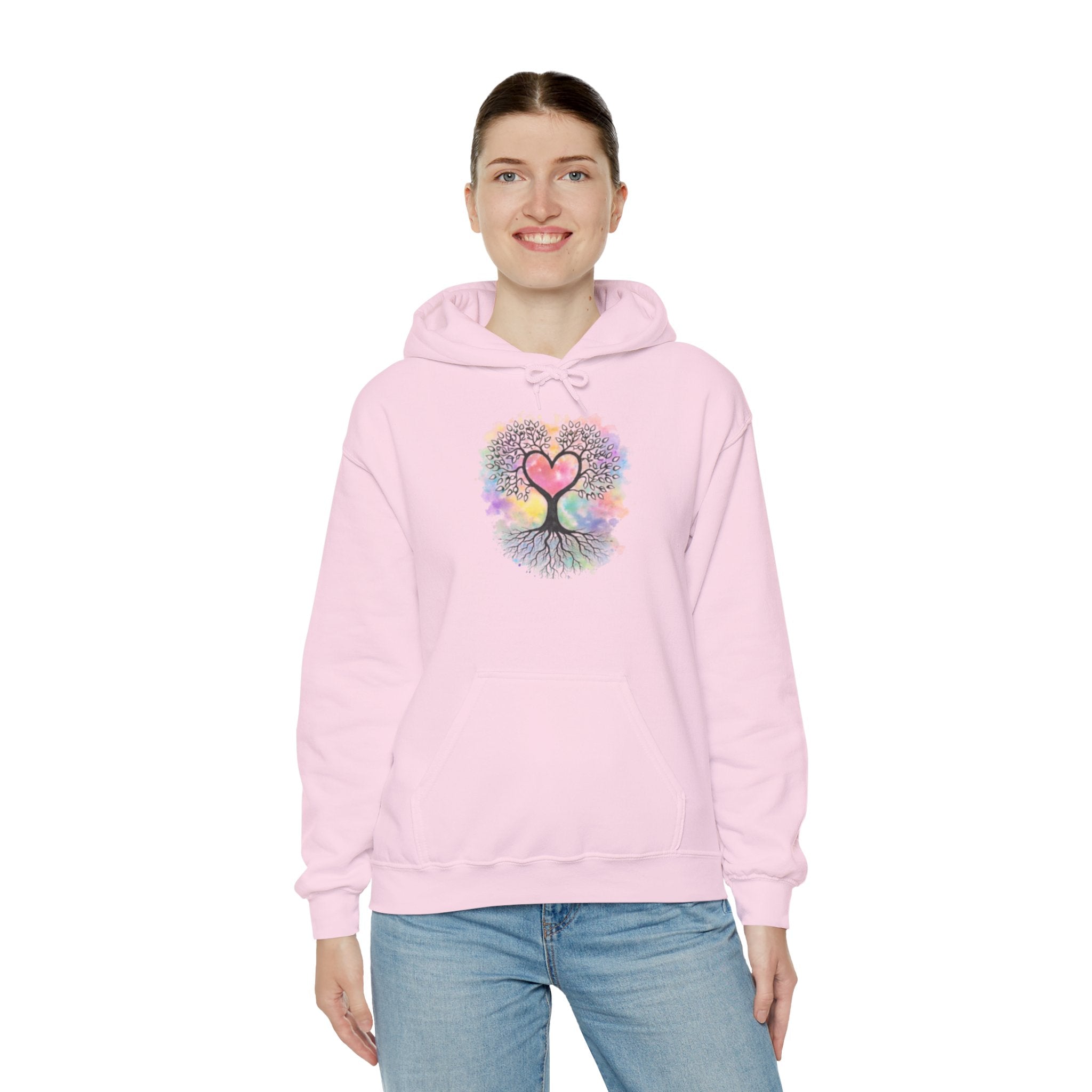 Rainbow Heart Tree Hoodie — Vibrant Spiritual Love Pullover