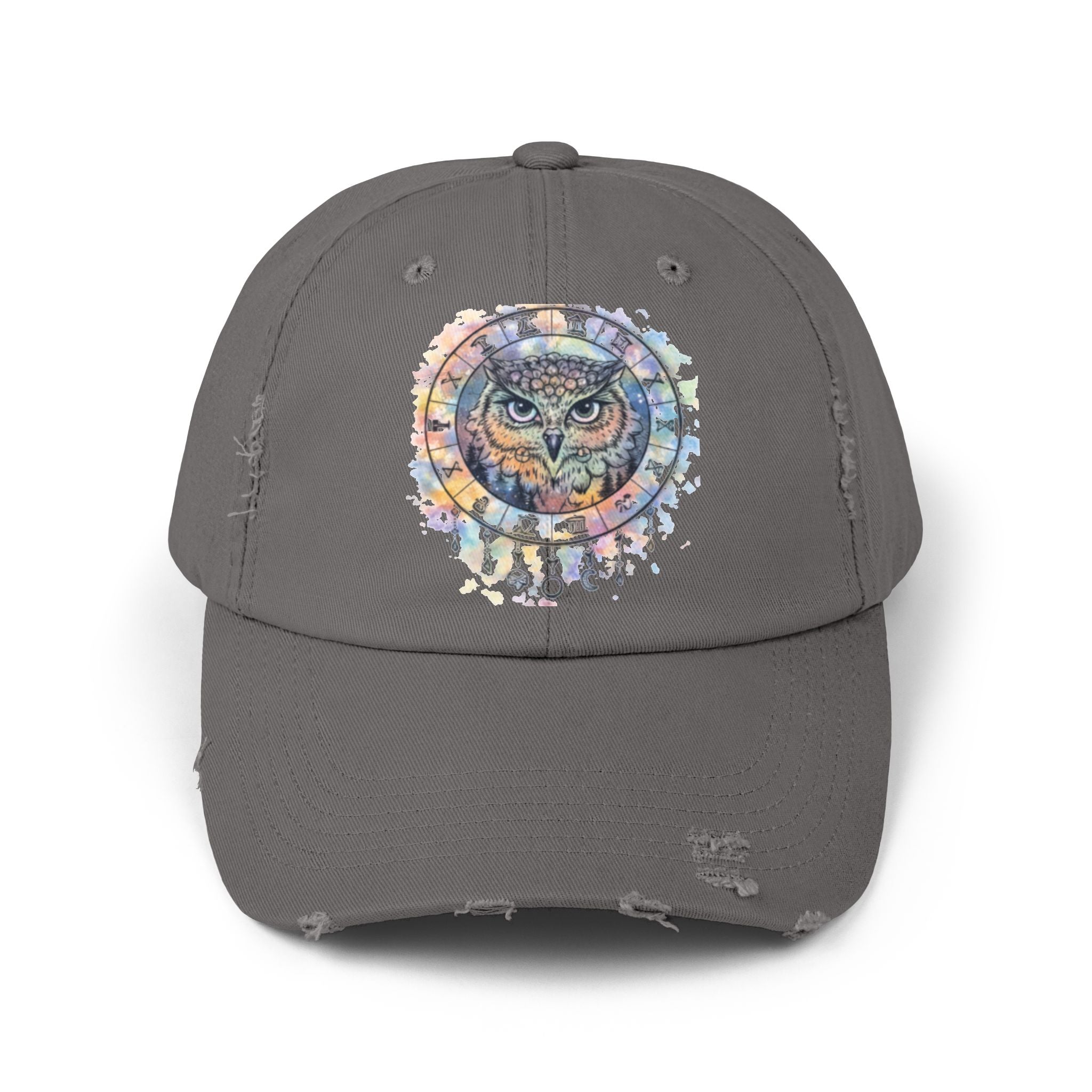 Watercolor Owl Distressed Unisex Hat