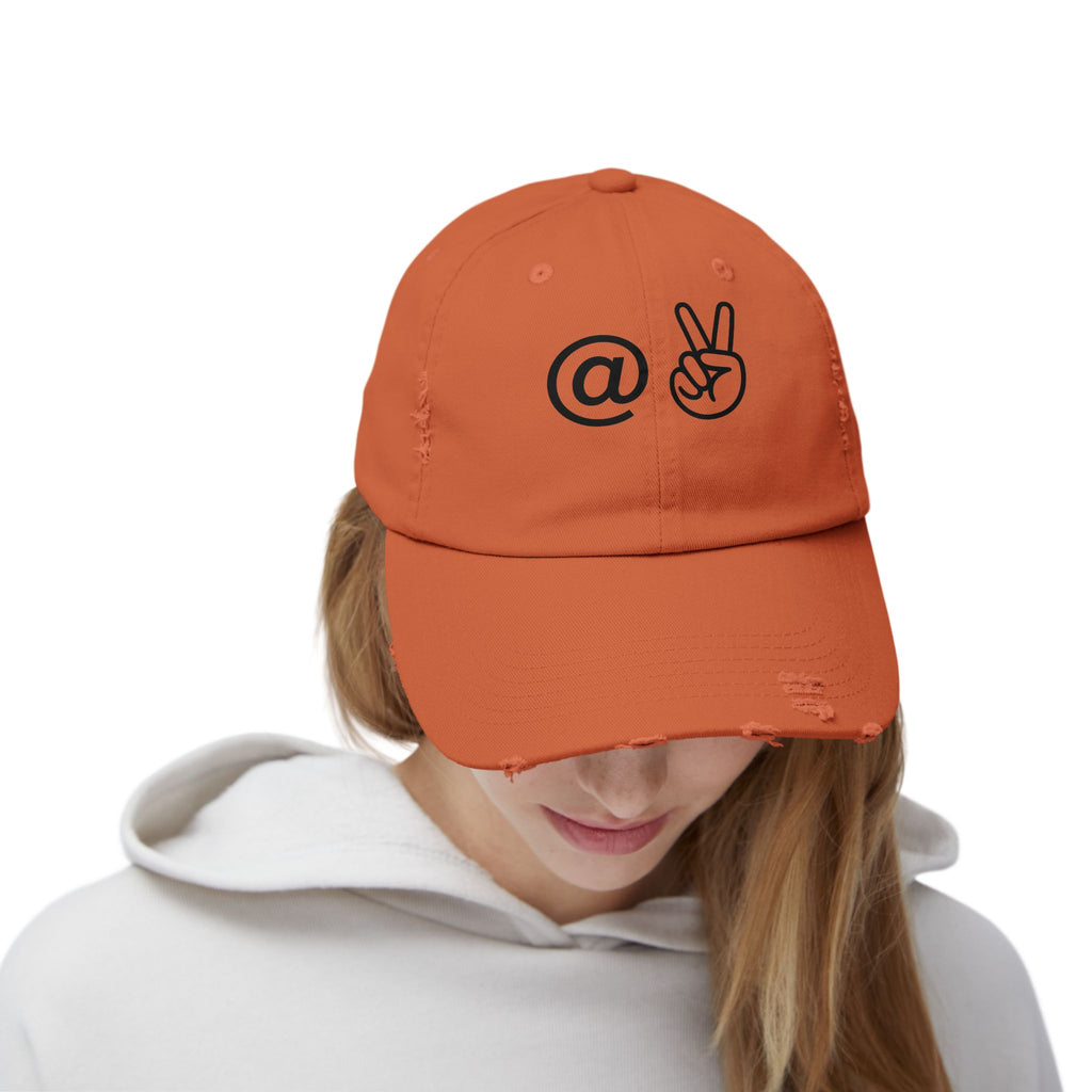 Distressed Embroidered "@ Peace" Cap