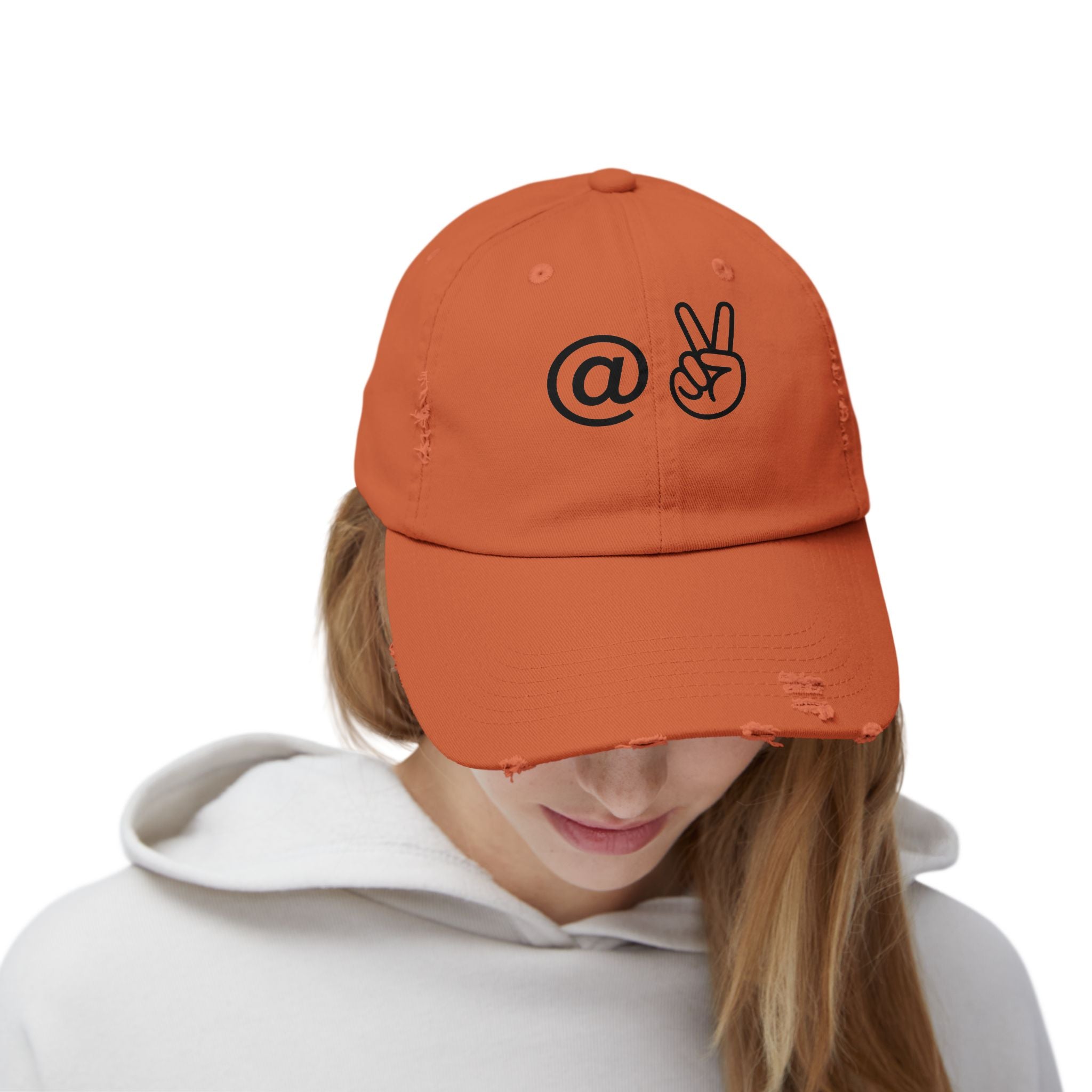Distressed Embroidered "@ Peace" Cap