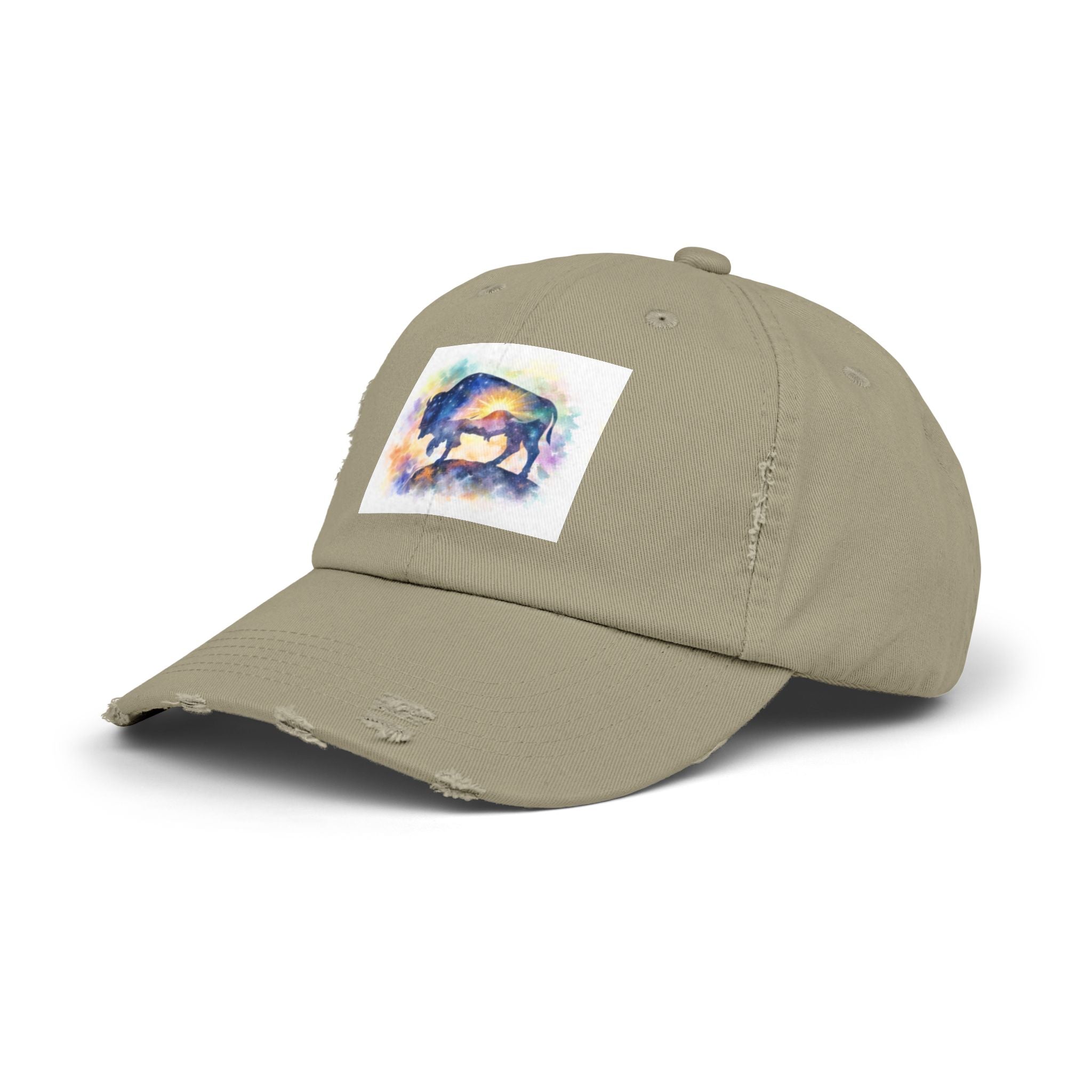 Distressed Buffalo Cap — Watercolor Bison Patch Hat