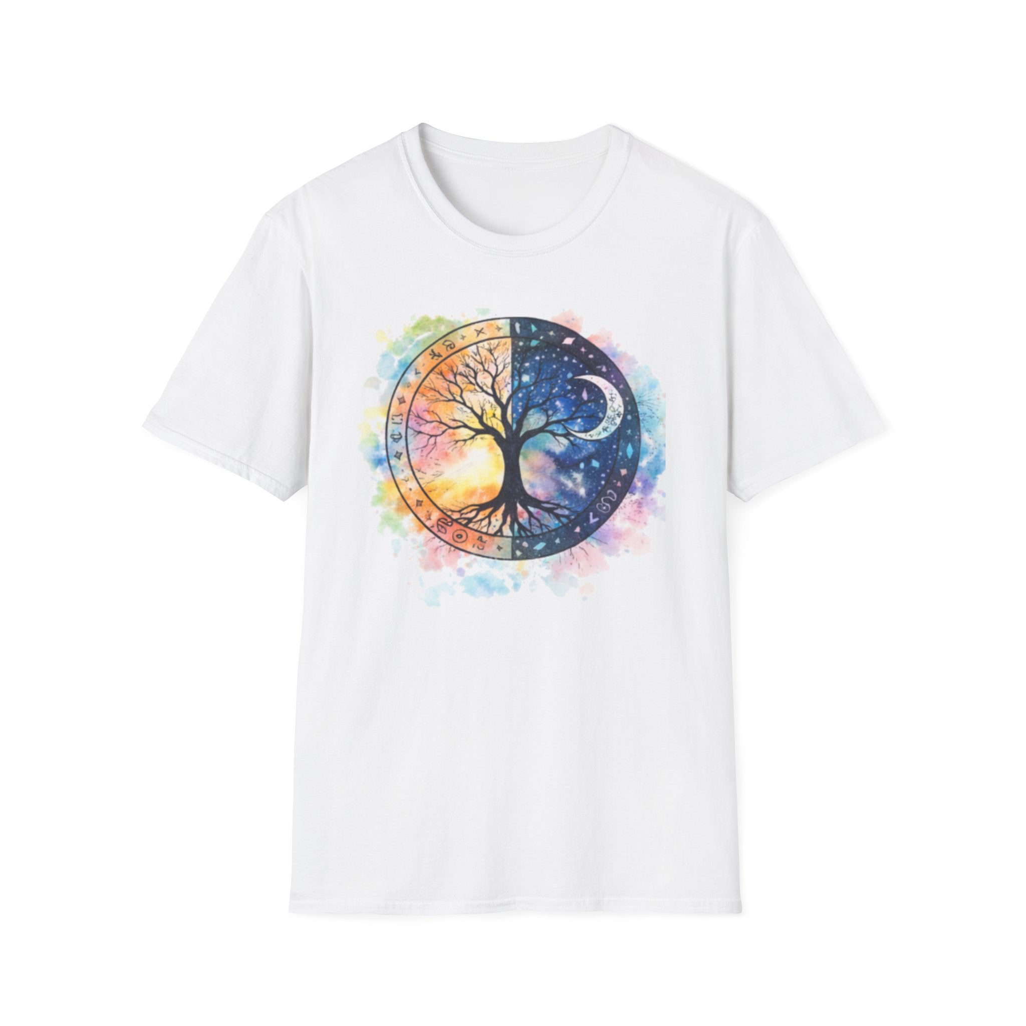 Tree of Life Yin Yang T-Shirt — Watercolor Sun & Moon Graphic Tee