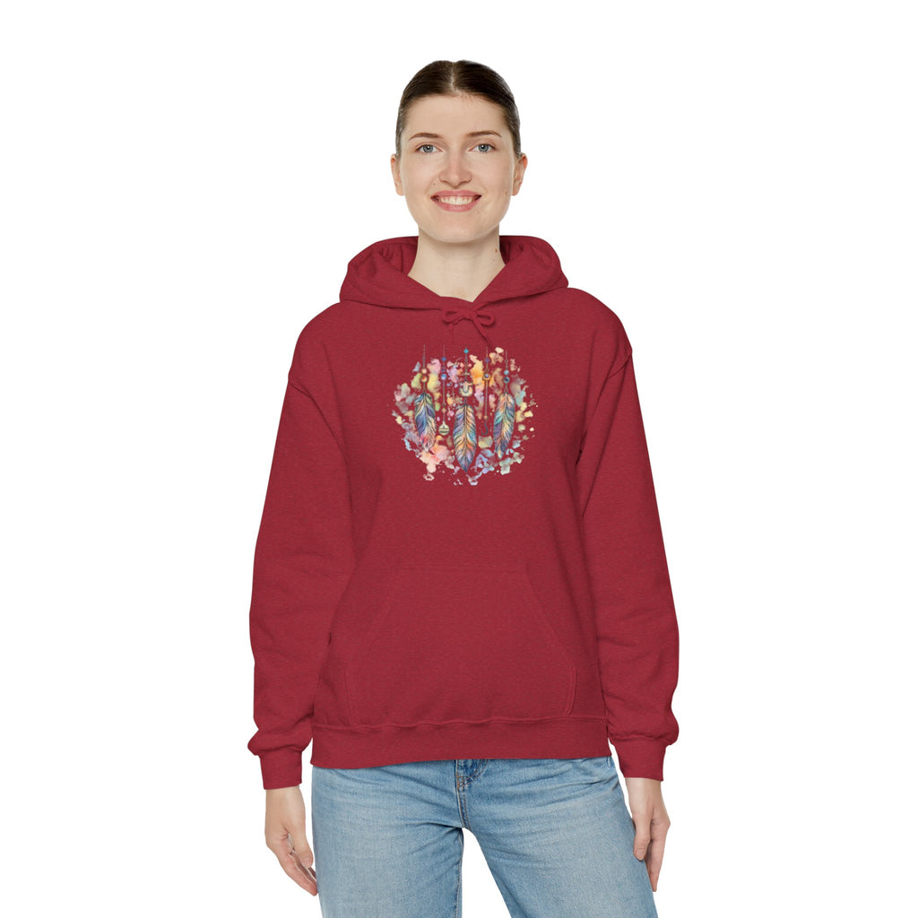 Boho Feather Dreamcatcher Hoodie — Watercolor Tribal Feathers Pullover