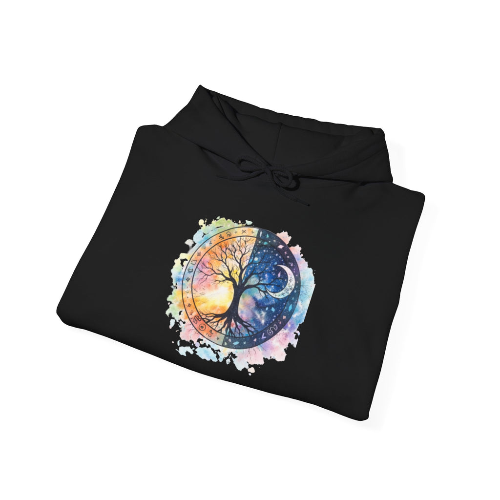 Yin Yang Tree Of Life Hoodie — Colorful Sun & Moon Spiritual Pullover
