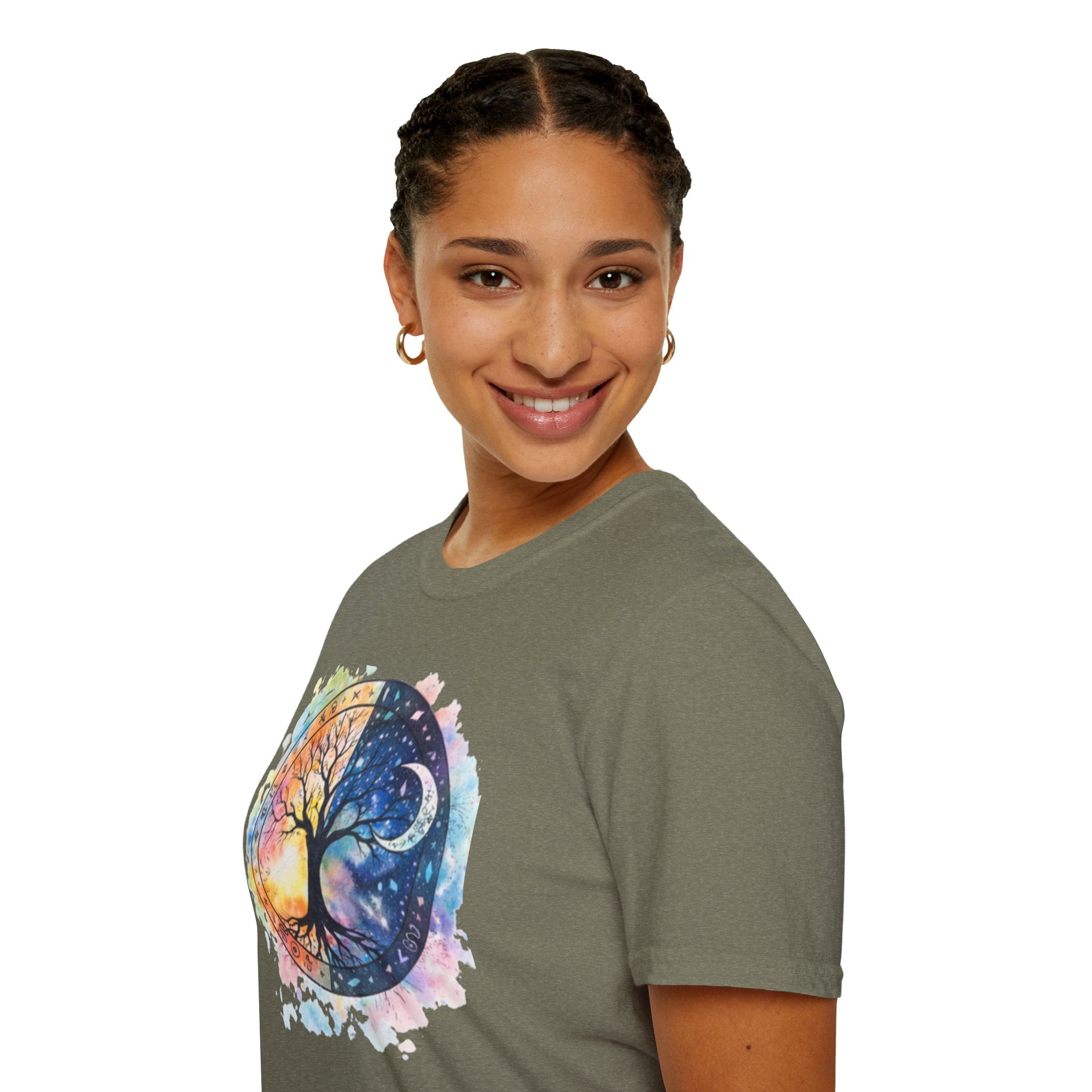 Tree of Life Yin Yang T-Shirt — Watercolor Sun & Moon Graphic Tee