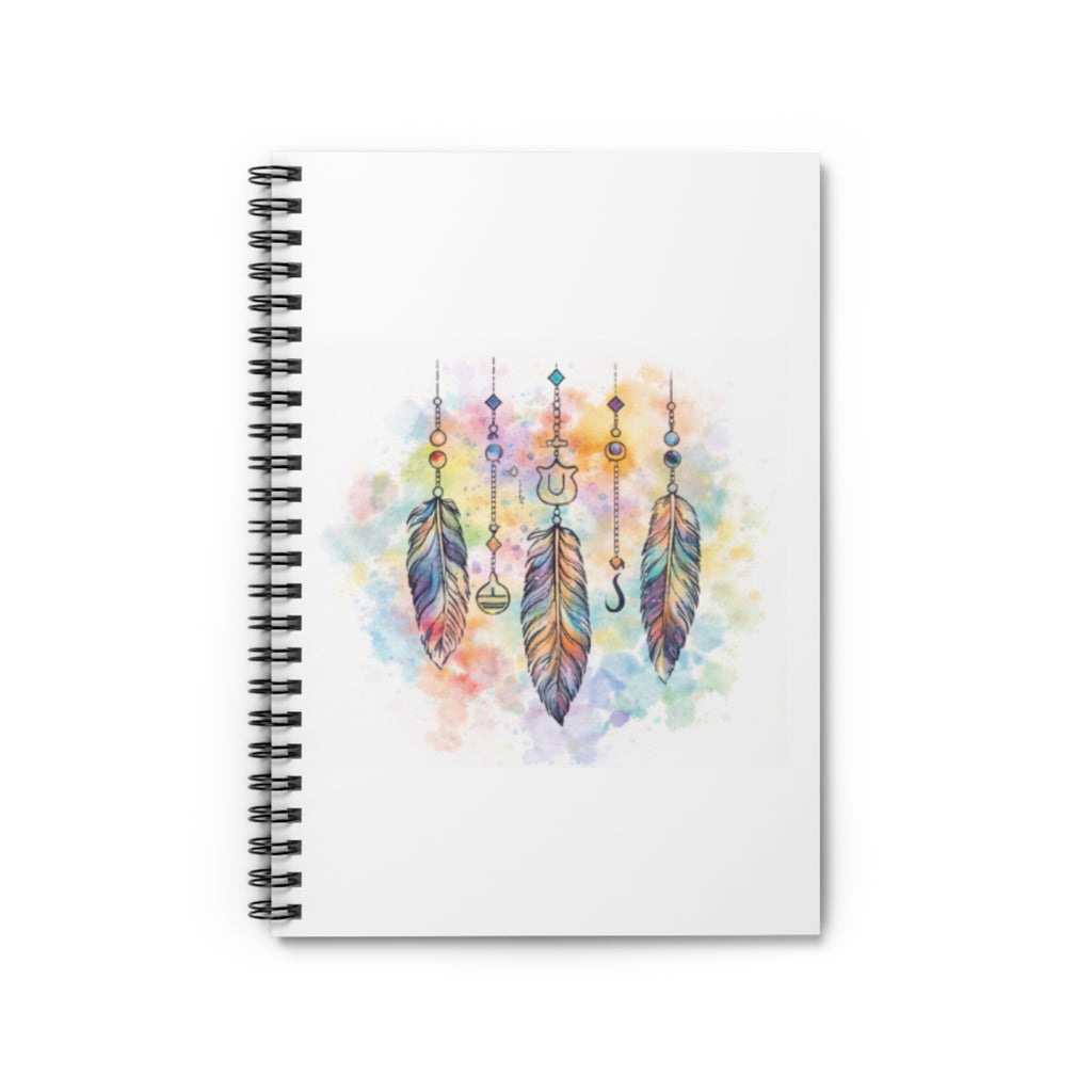 Boho Watercolor Feather Spiral Notebook