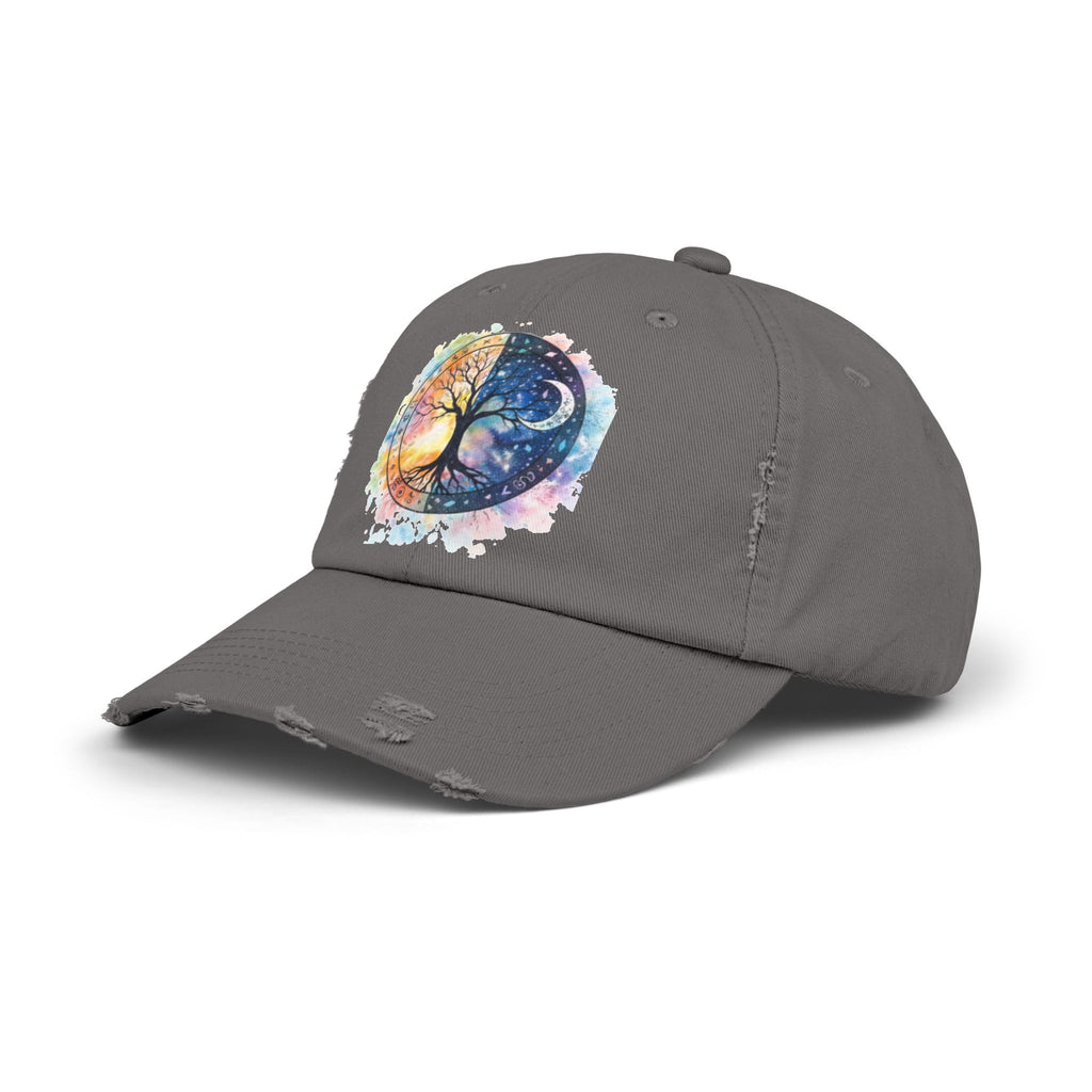 Distressed Cap — Watercolor Yin Yang Tree Baseball Hat