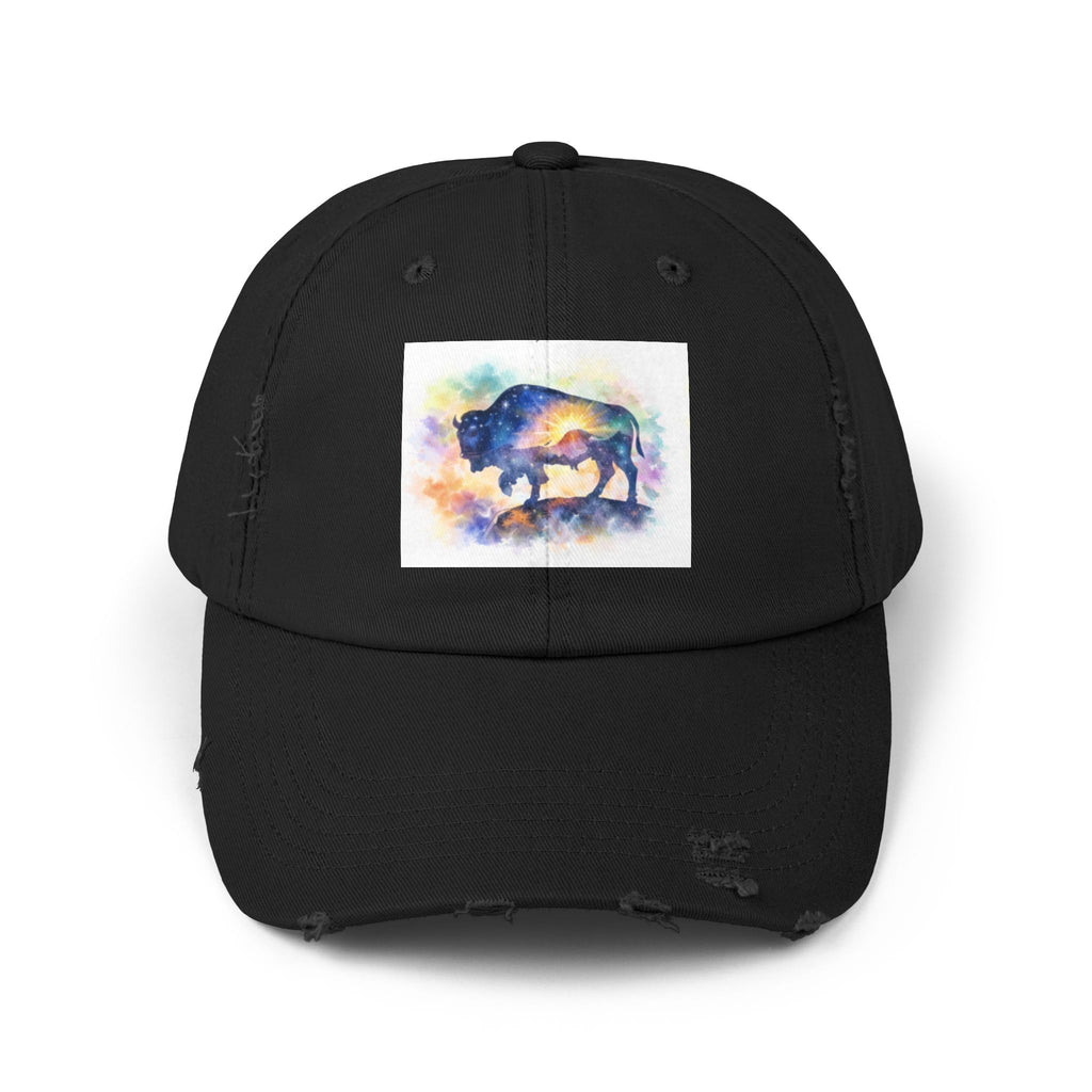 Distressed Buffalo Cap — Watercolor Bison Patch Hat