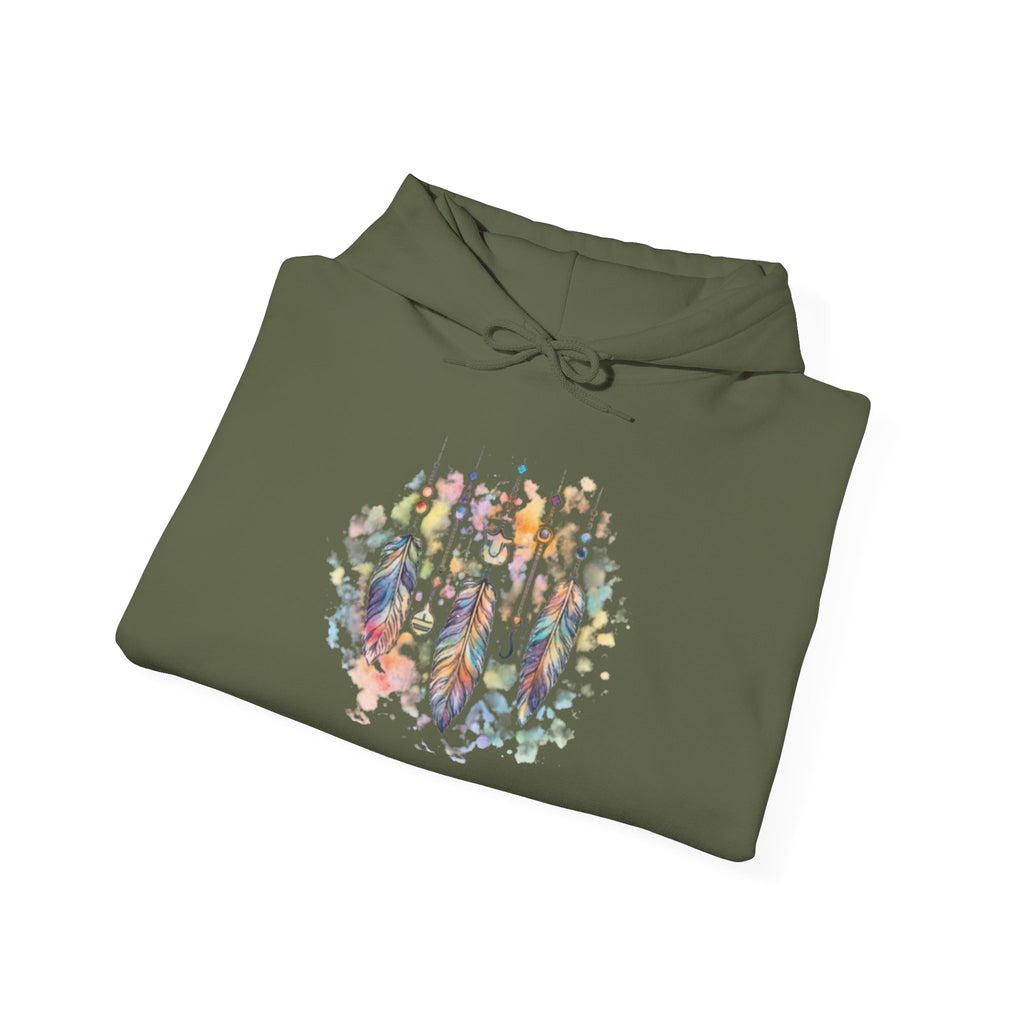 Boho Feather Dreamcatcher Hoodie — Watercolor Tribal Feathers Pullover