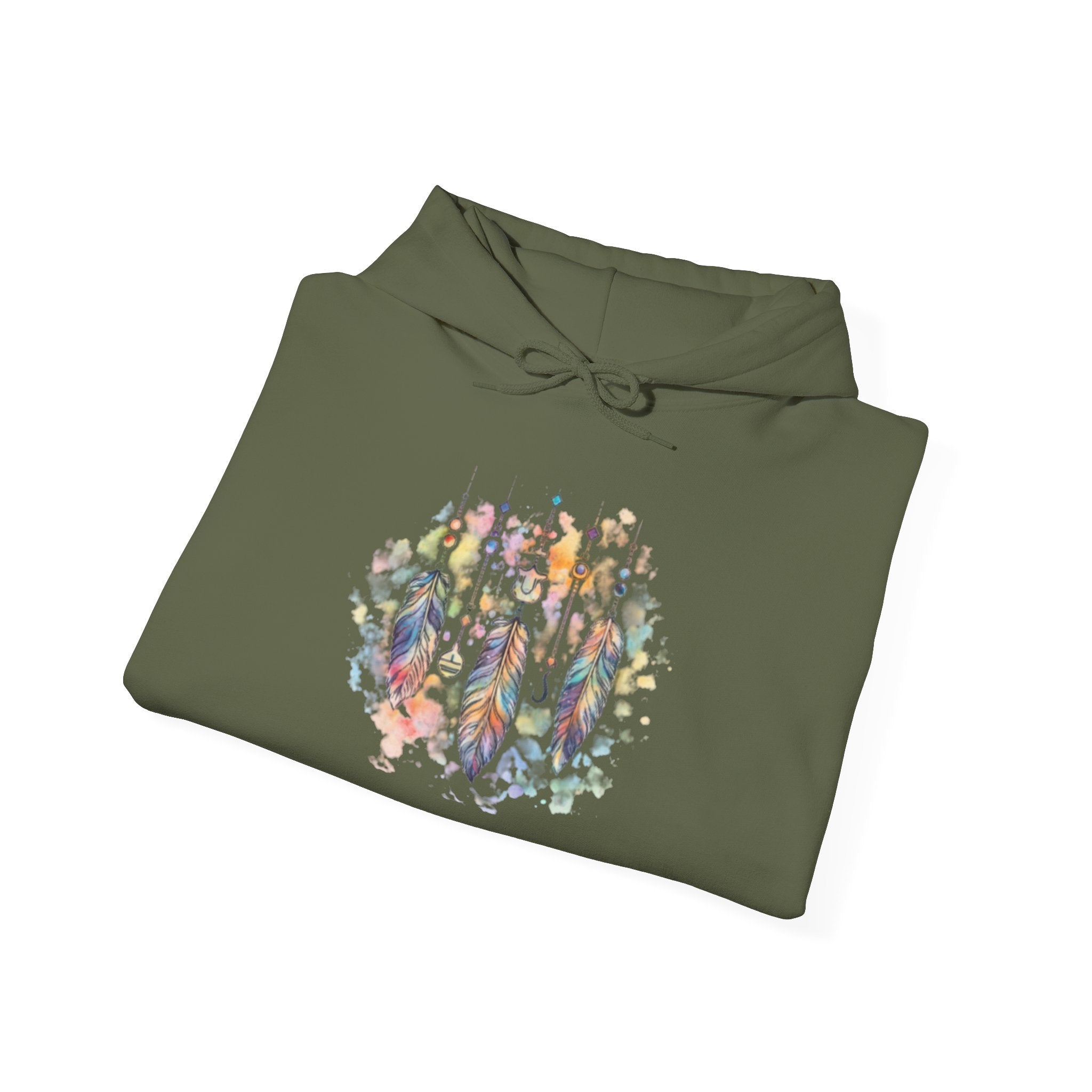 Boho Feather Dreamcatcher Hoodie — Watercolor Tribal Feathers Pullover