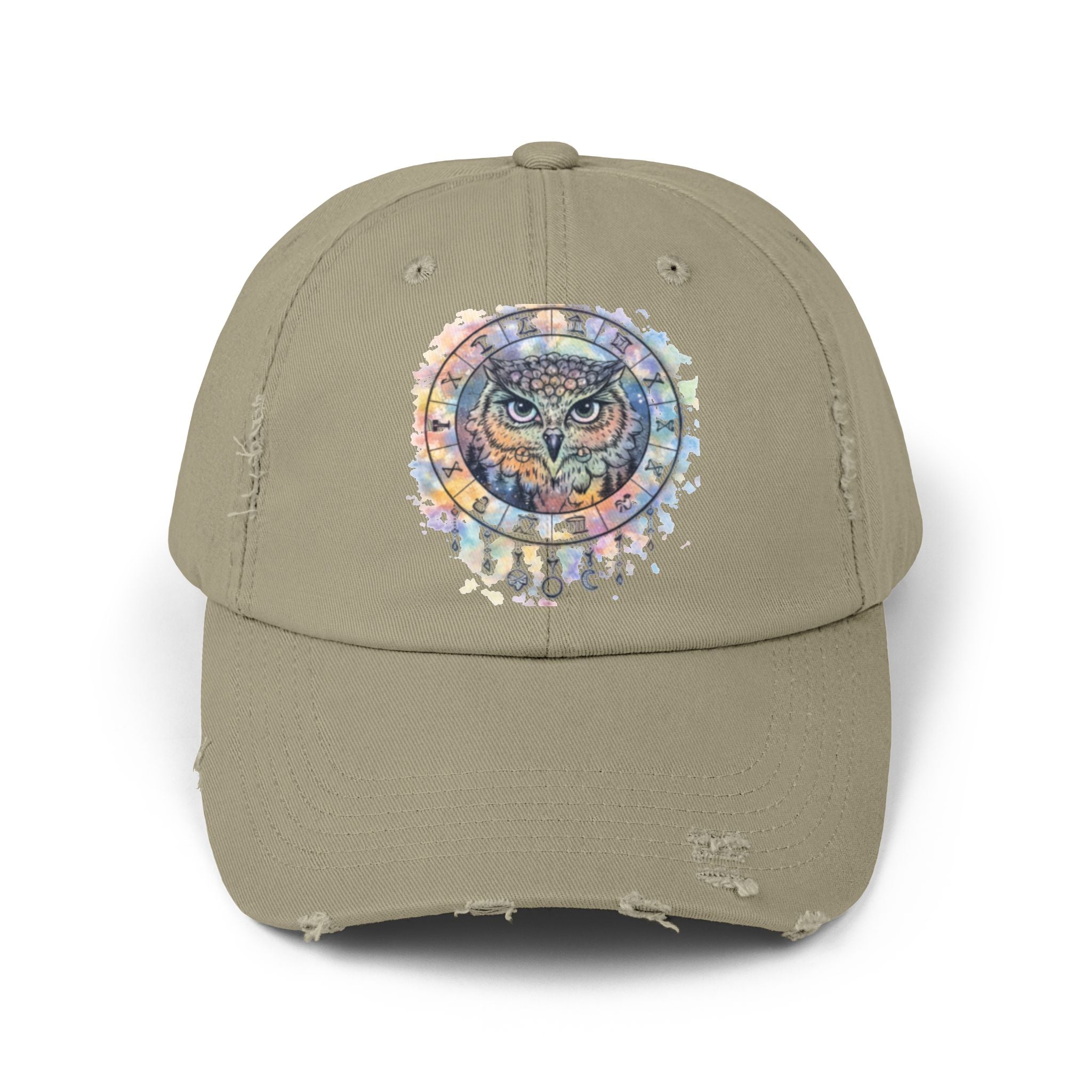 Watercolor Owl Distressed Unisex Hat