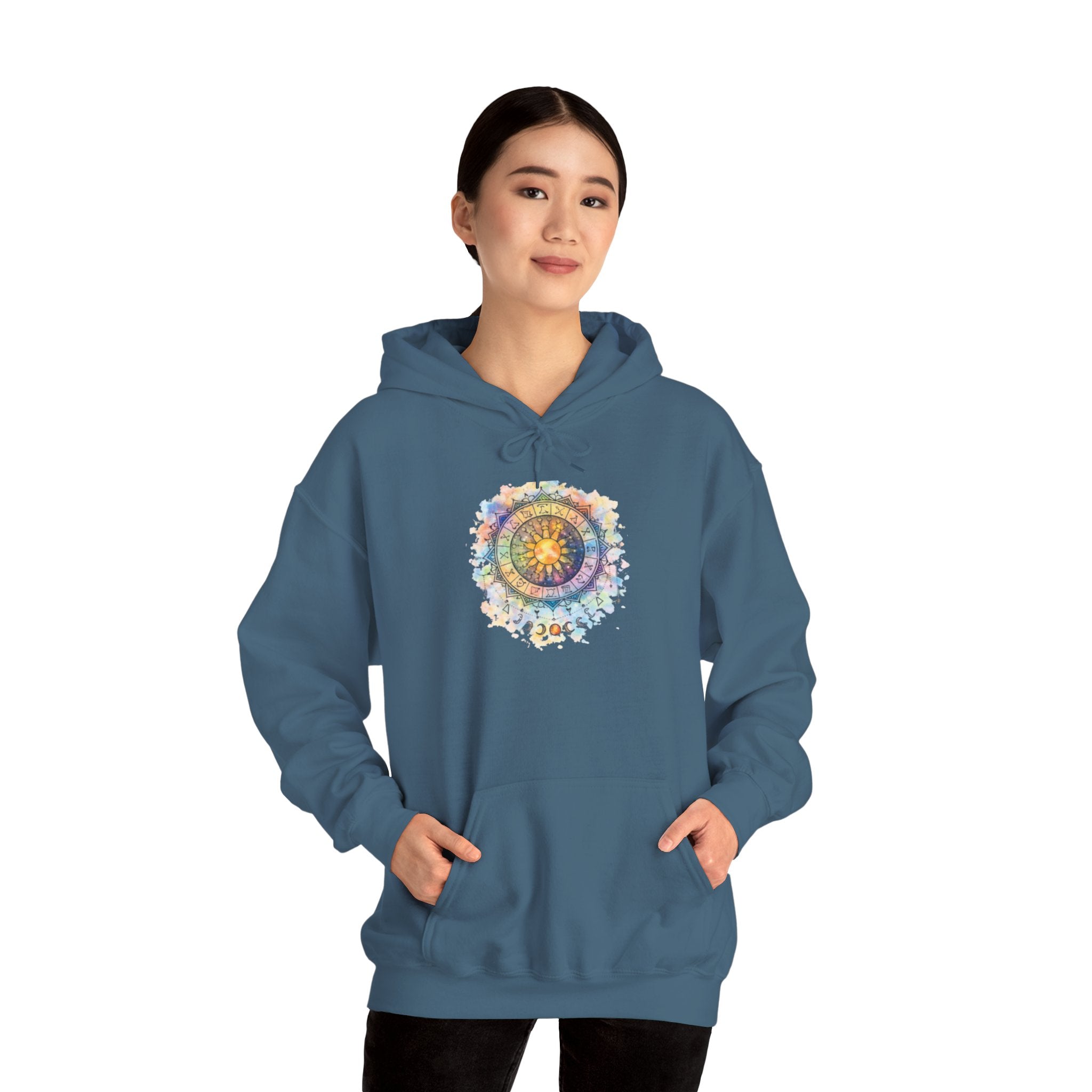 Astrology Compass Hoodie — Boho Tie-Dye Mandala Graphic