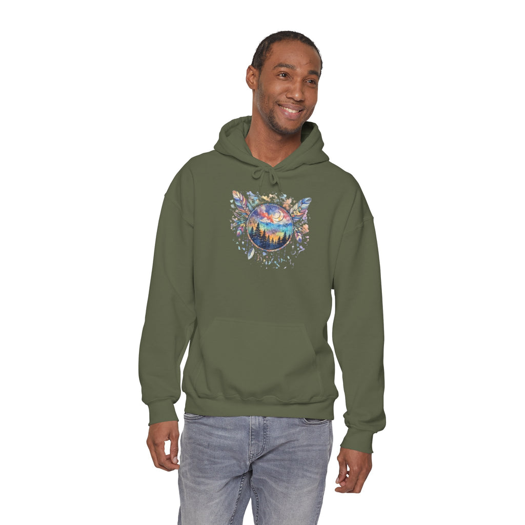 Nature Dreamcatcher Hoodie — Colorful Mountain Sunset Graphic
