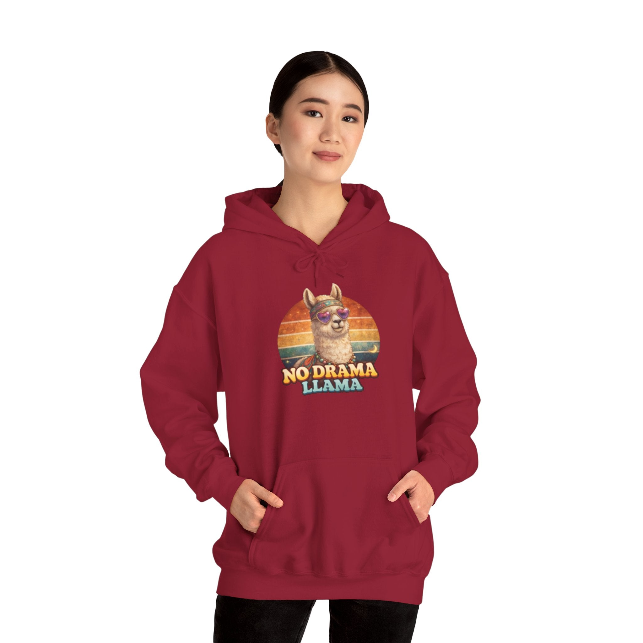 No Drama Llama Hoodie – Retro Sunset Graphic Pullover