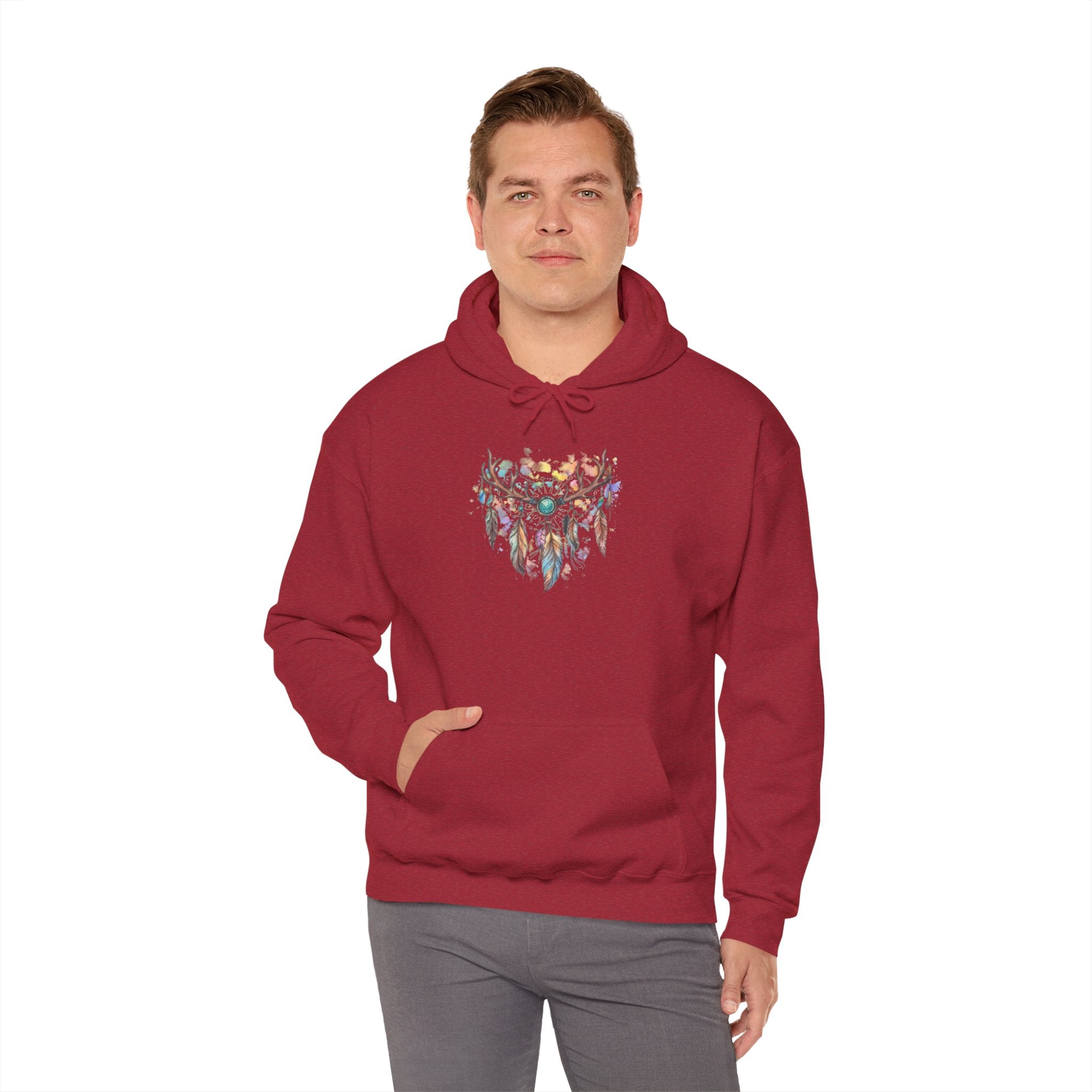 Dreamcatcher Antler Hoodie — Watercolor Feathers & Floral Boho Sweatshirt