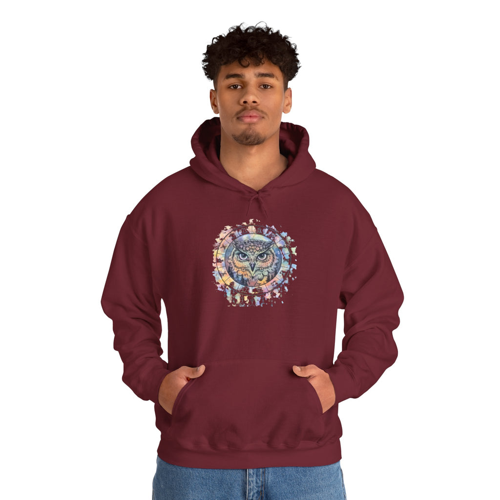 Owl Mandala Hoodie — Colorful Spiritual Owl Graphic Sweatshirt