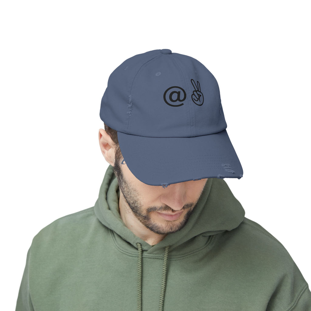 Distressed Embroidered "@ Peace" Cap