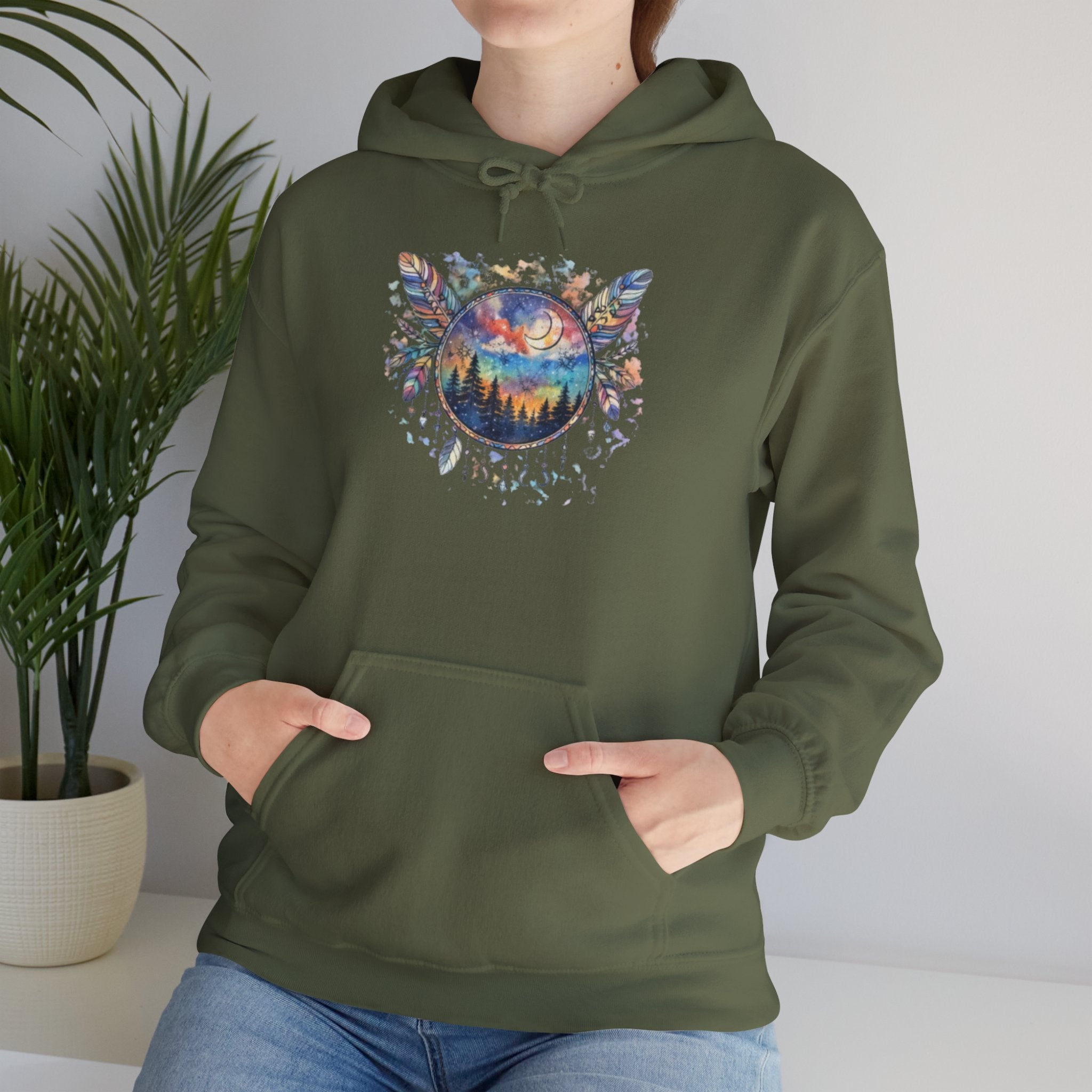 Nature Dreamcatcher Hoodie — Colorful Mountain Sunset Graphic
