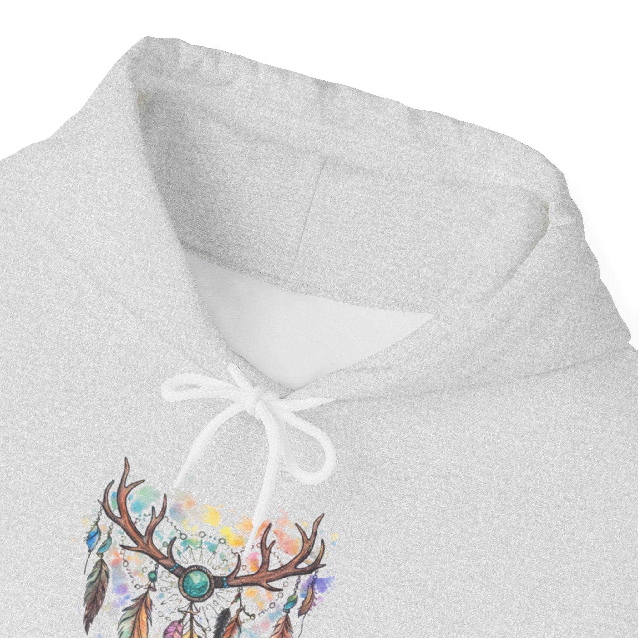 Dreamcatcher Antler Hoodie — Watercolor Feathers & Floral Boho Sweatshirt