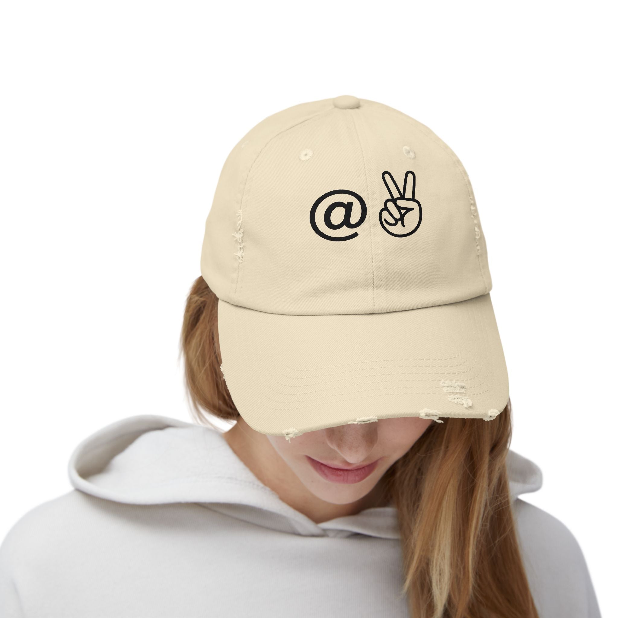 Distressed Embroidered "@ Peace" Cap