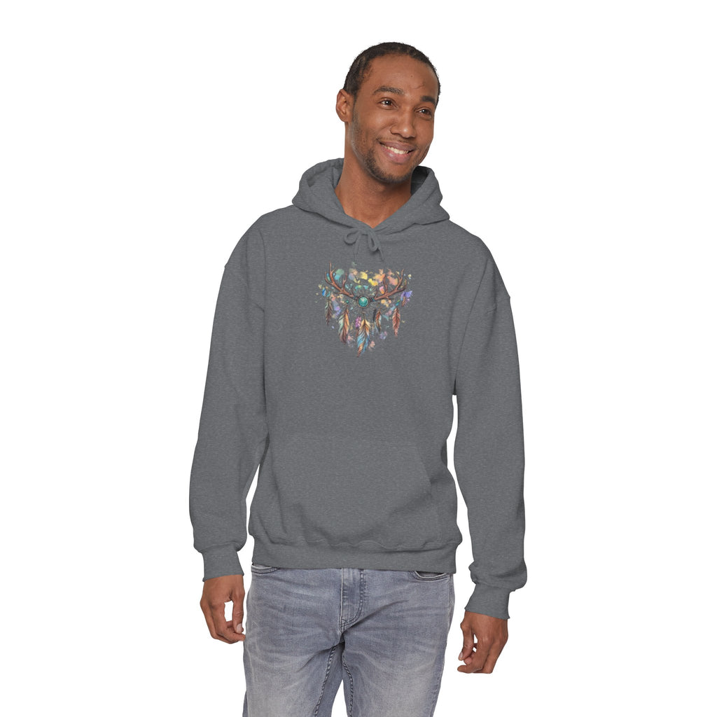 Dreamcatcher Antler Hoodie — Watercolor Feathers & Floral Boho Sweatshirt