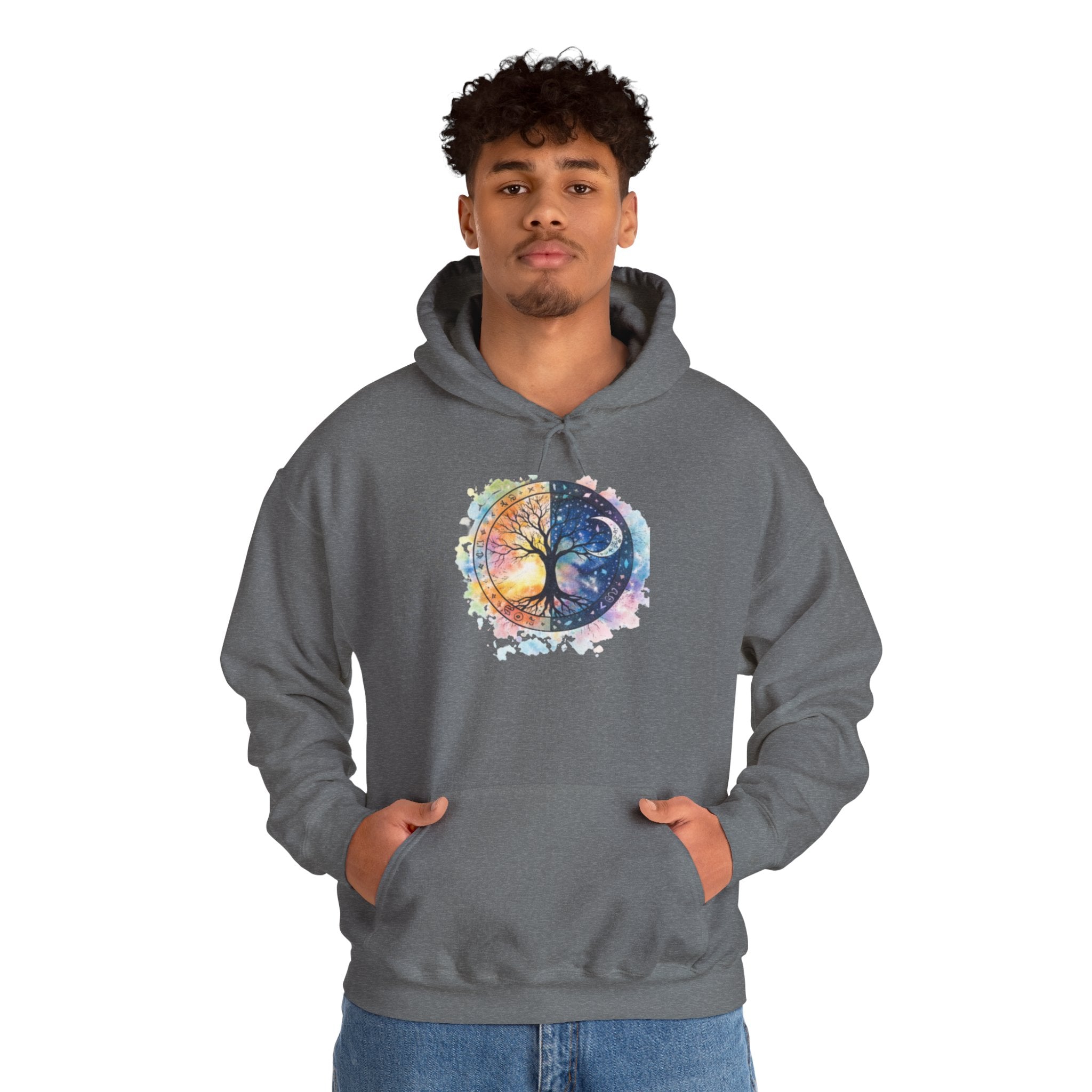 Yin Yang Tree Of Life Hoodie — Colorful Sun & Moon Spiritual Pullover