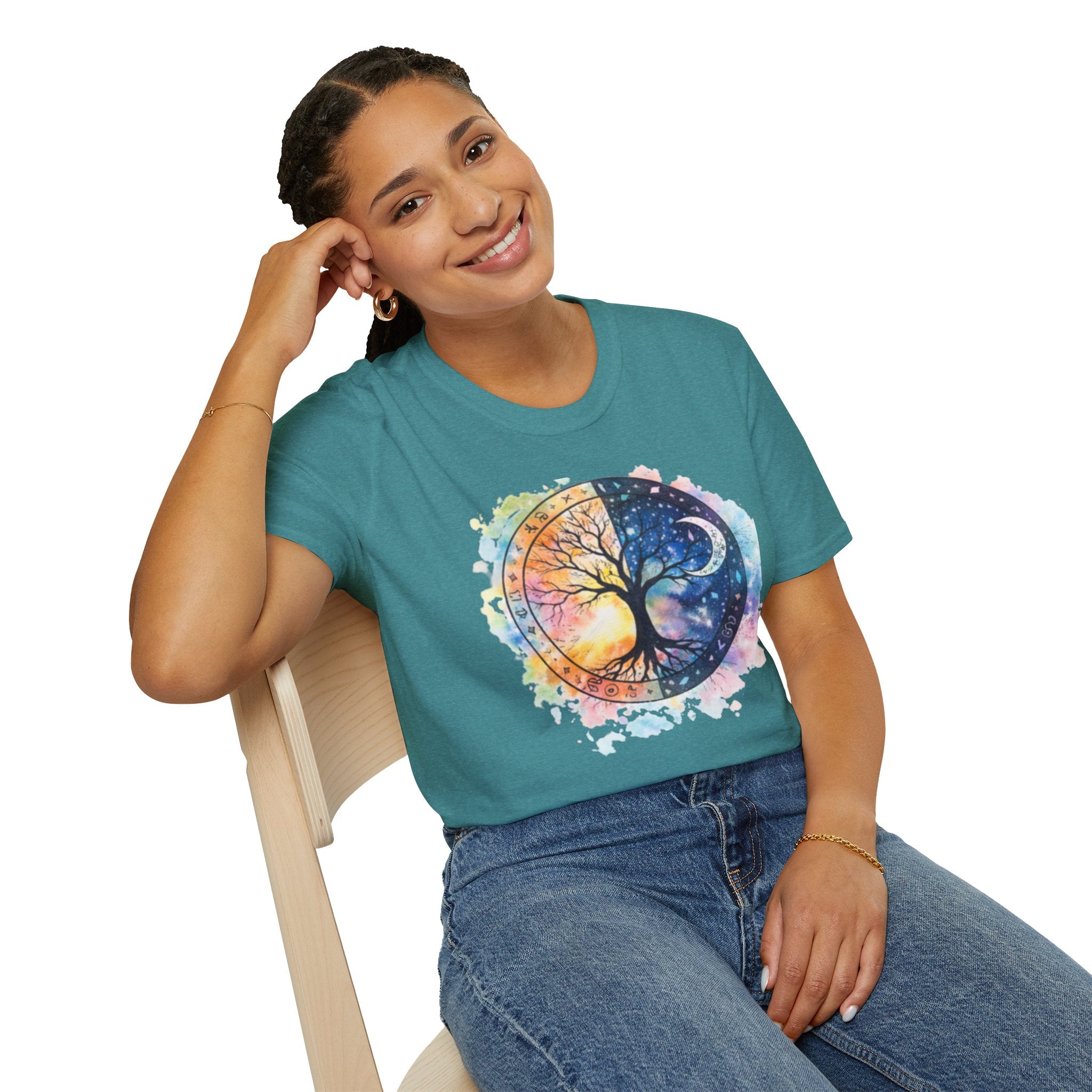 Tree of Life Yin Yang T-Shirt — Watercolor Sun & Moon Graphic Tee