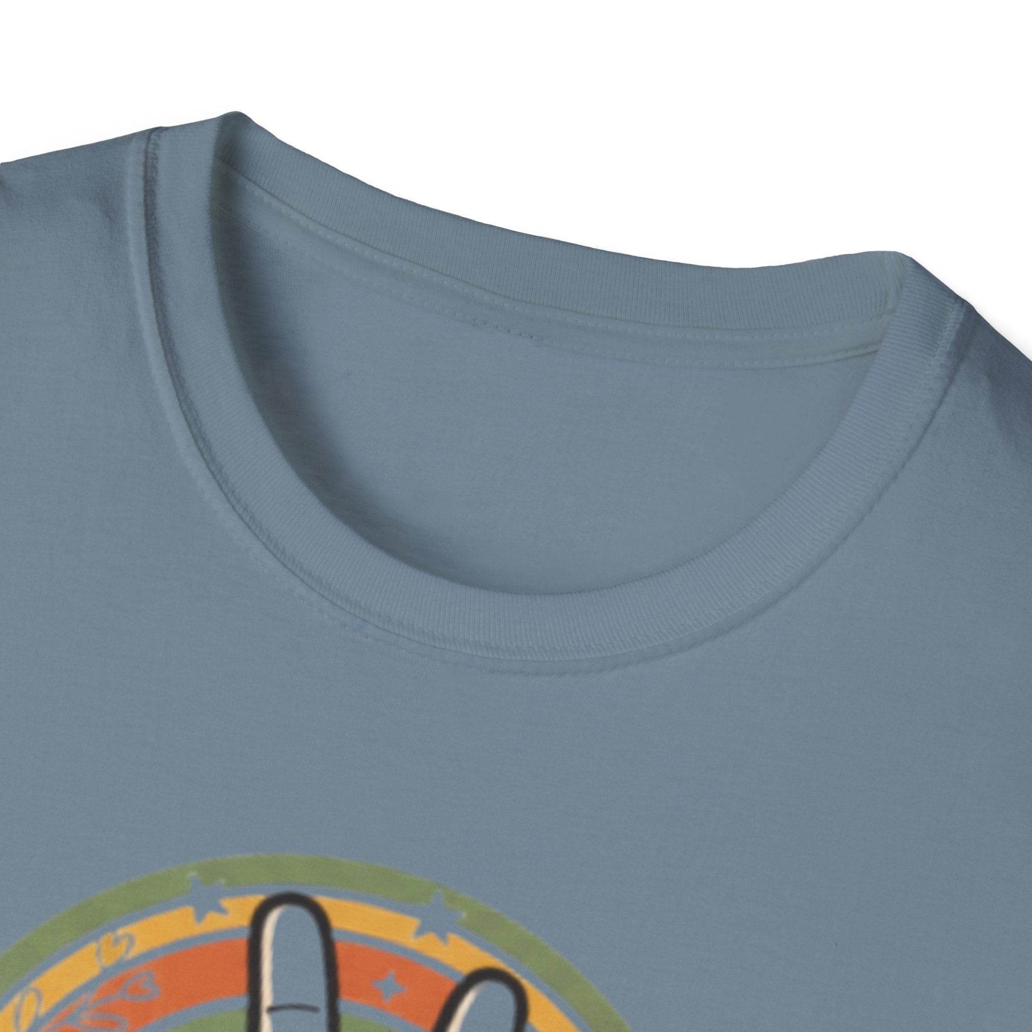 Peace Hand Sign T-Shirt | Retro Rainbow Circle, Vintage Hippie Vibe