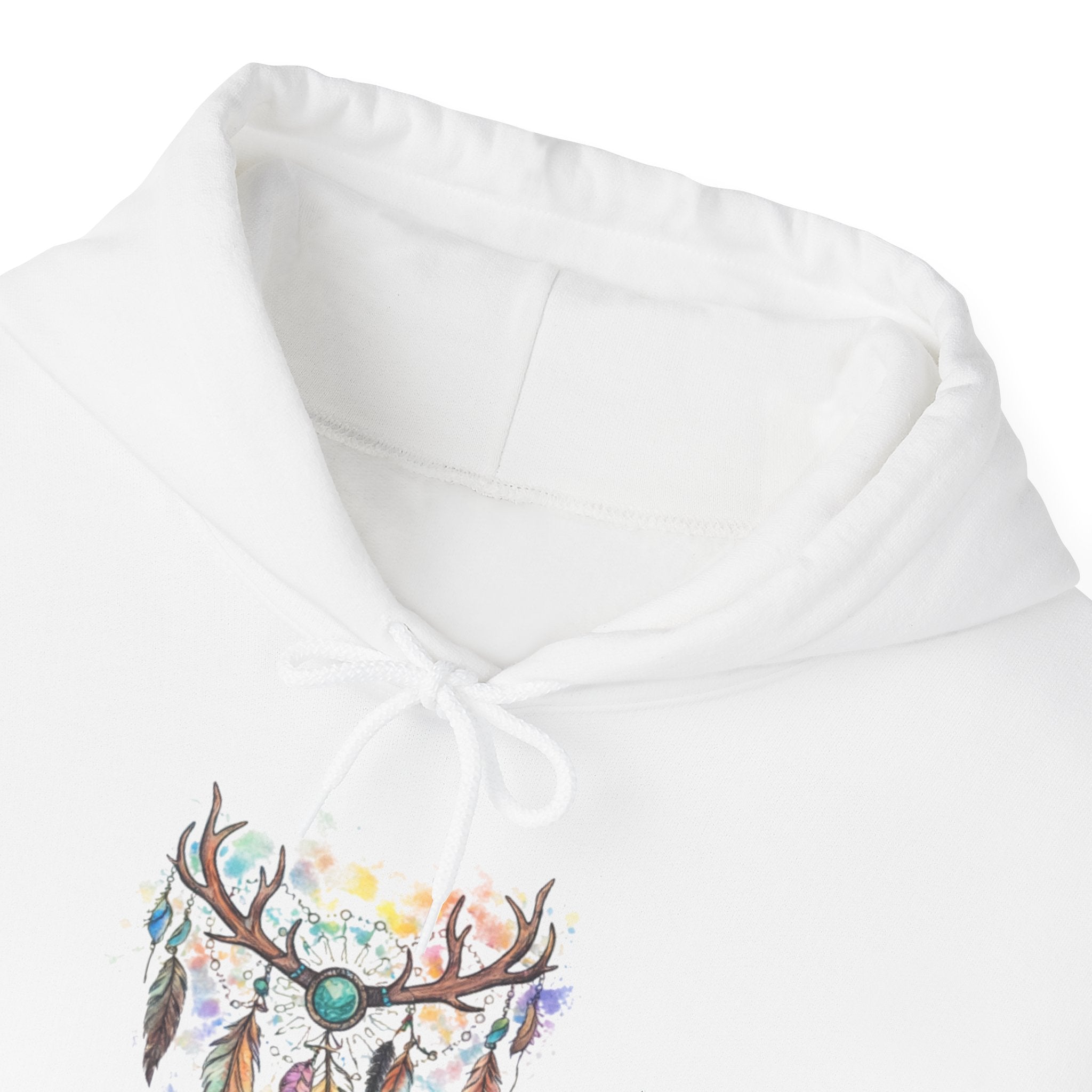 Dreamcatcher Antler Hoodie — Watercolor Feathers & Floral Boho Sweatshirt