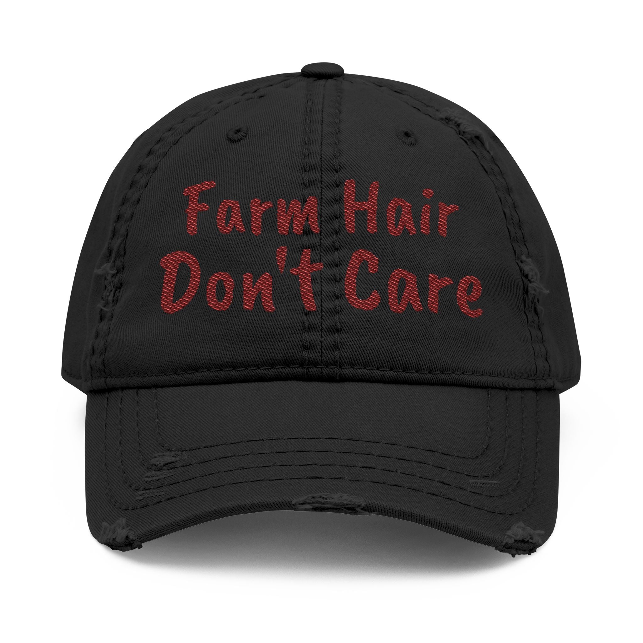 Distressed Dad Hat — "Farm Hair Don’t Care" Embroidered Cap