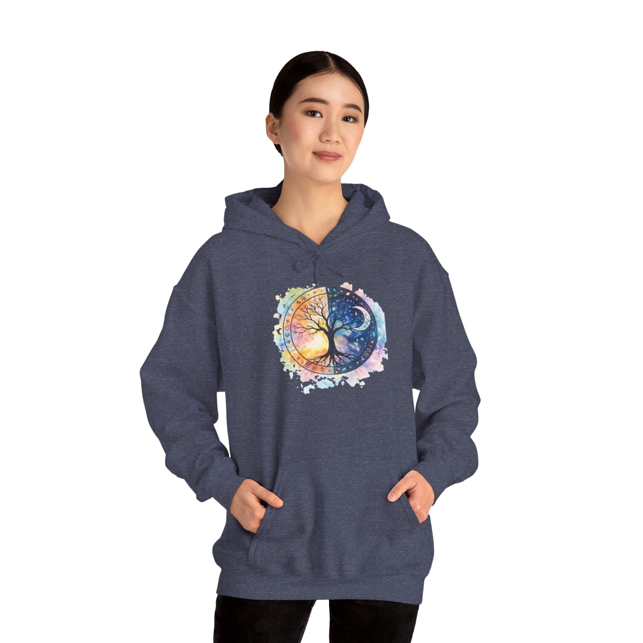 Yin Yang Tree Of Life Hoodie — Colorful Sun & Moon Spiritual Pullover