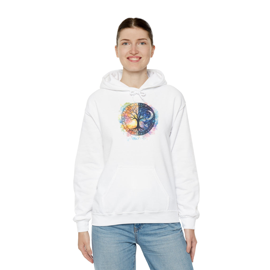 Yin Yang Tree Of Life Hoodie — Colorful Sun & Moon Spiritual Pullover