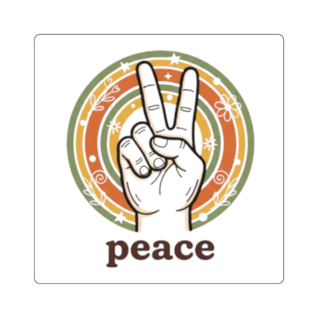 Peace Hand Sign Sticker | Retro Rainbow Square Sticker