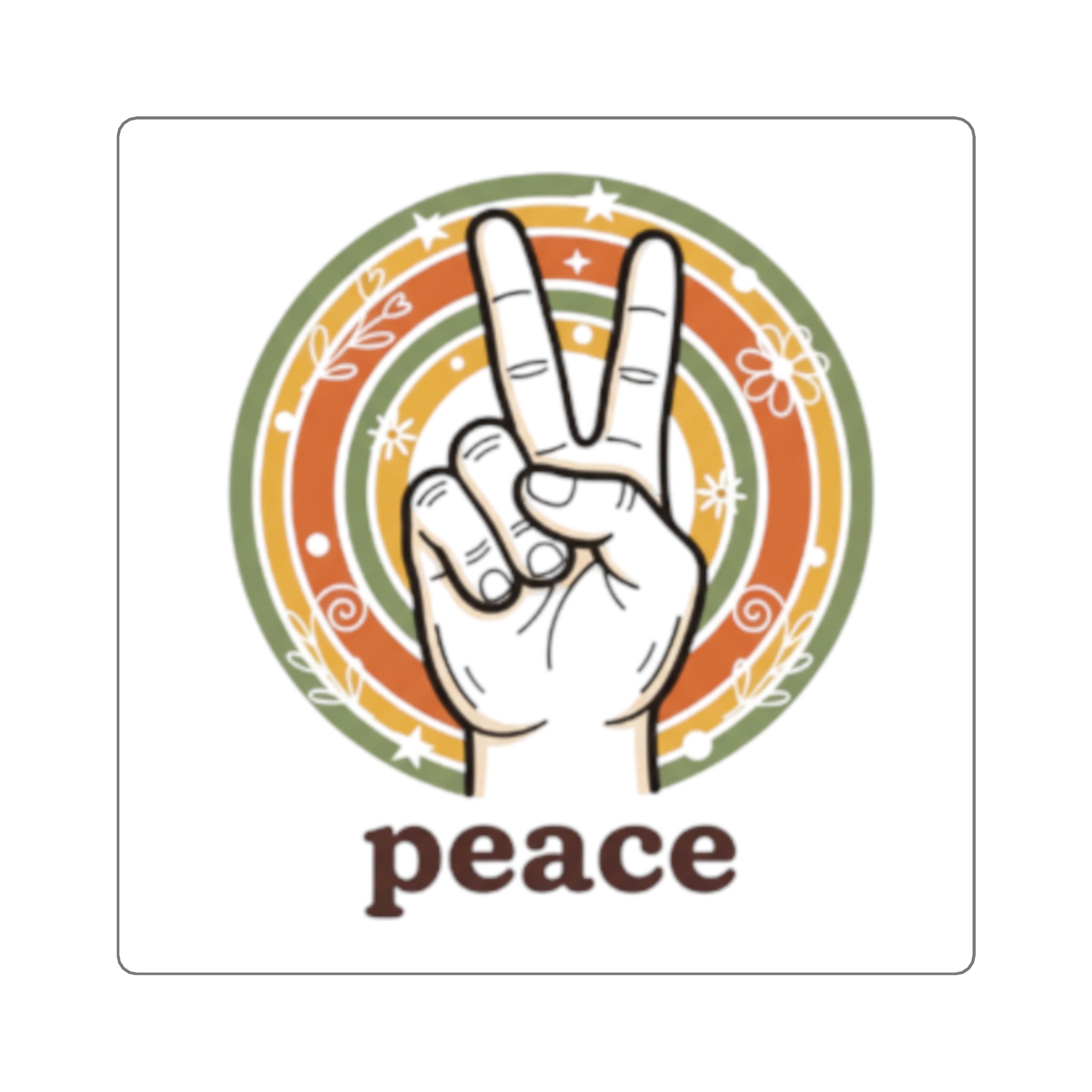 Peace Hand Sign Sticker | Retro Rainbow Square Sticker