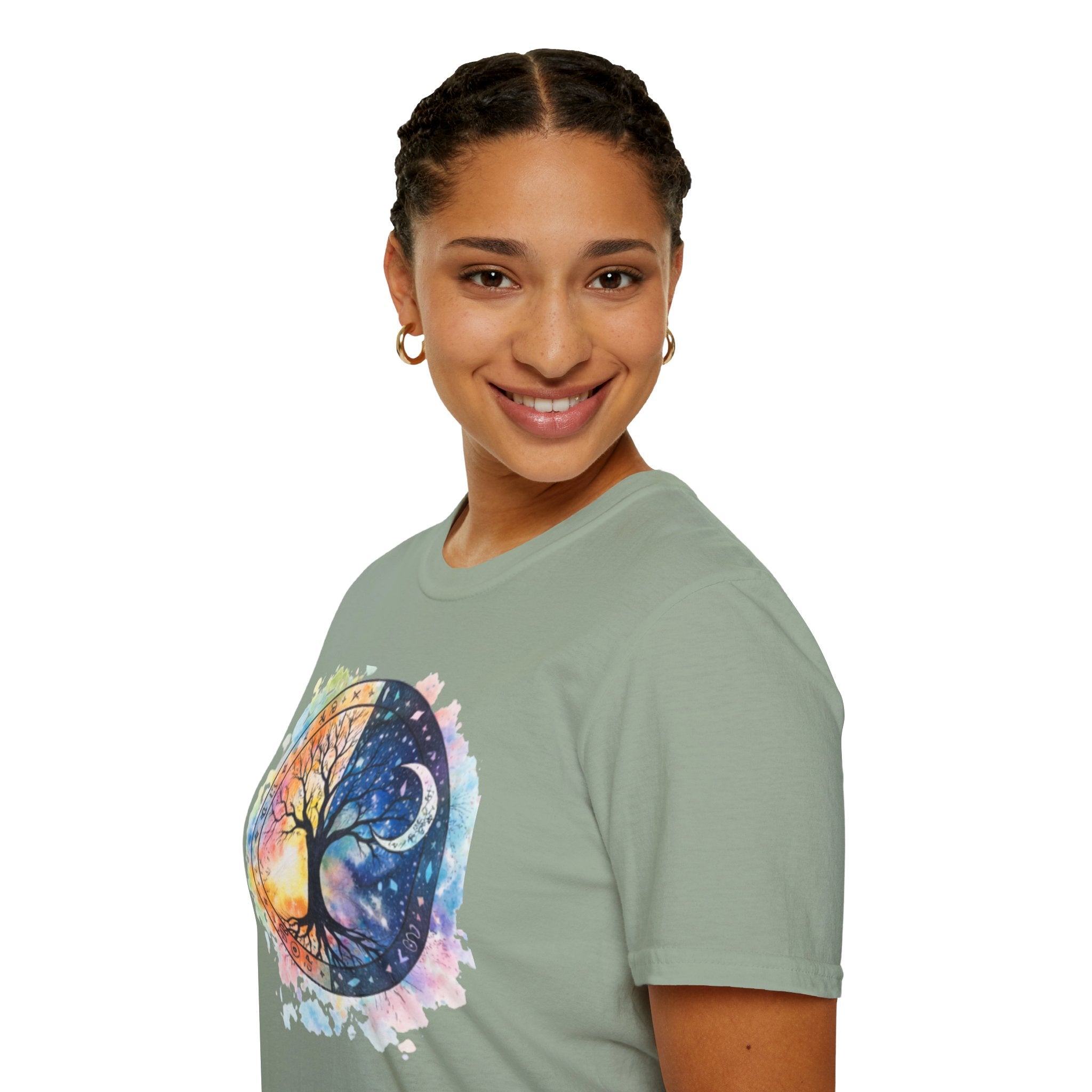 Tree of Life Yin Yang T-Shirt — Watercolor Sun & Moon Graphic Tee